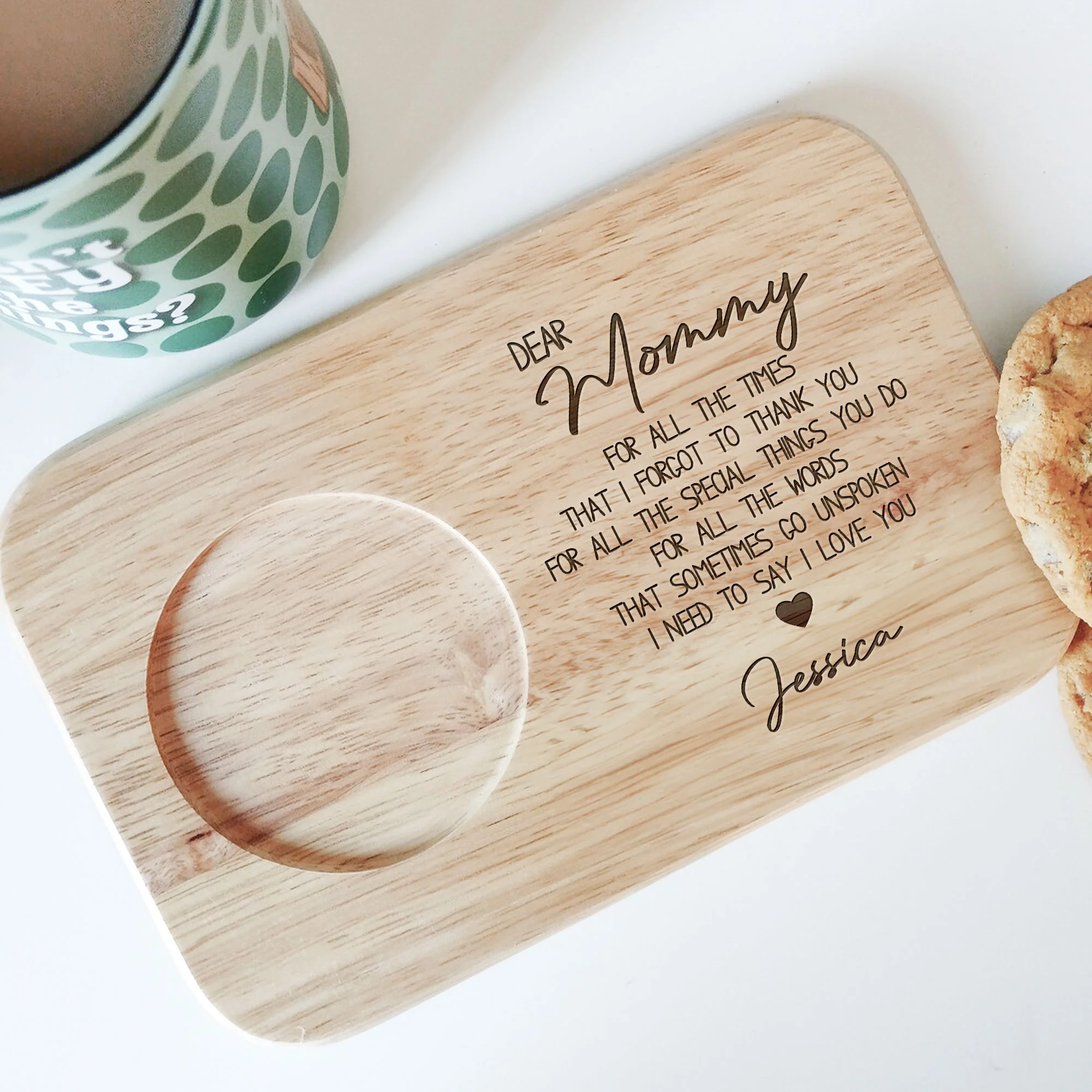 Mom Gifts From Daughter, Son - Custom Engraved Wooden Tea & Biscuit Board - Image 3