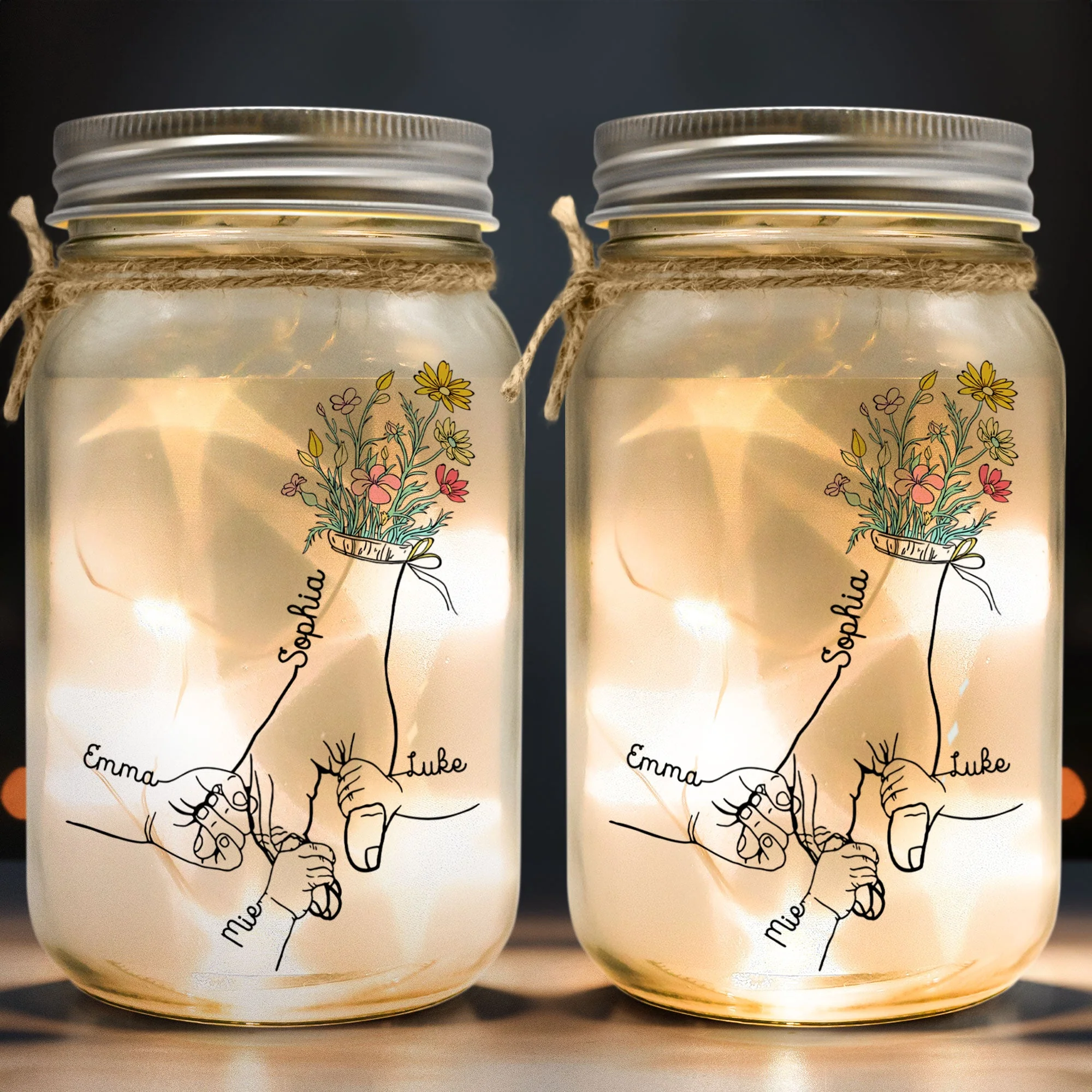 Mom Grandma Floral Hands Holding - Personalized Mason Jar Light - Image 5