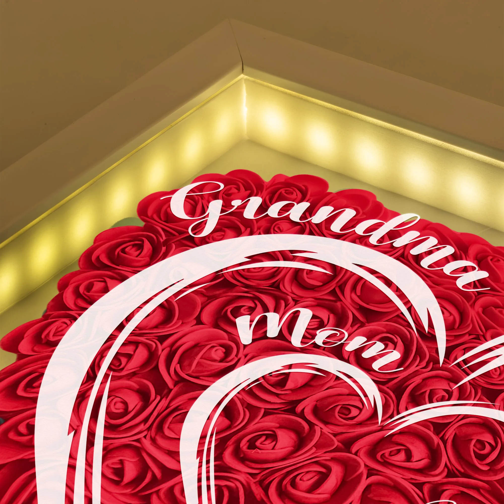 Mom Grandma Hearts Custom Kids' Names - Personalized Flower Shadow Box With LED Light - Image 2