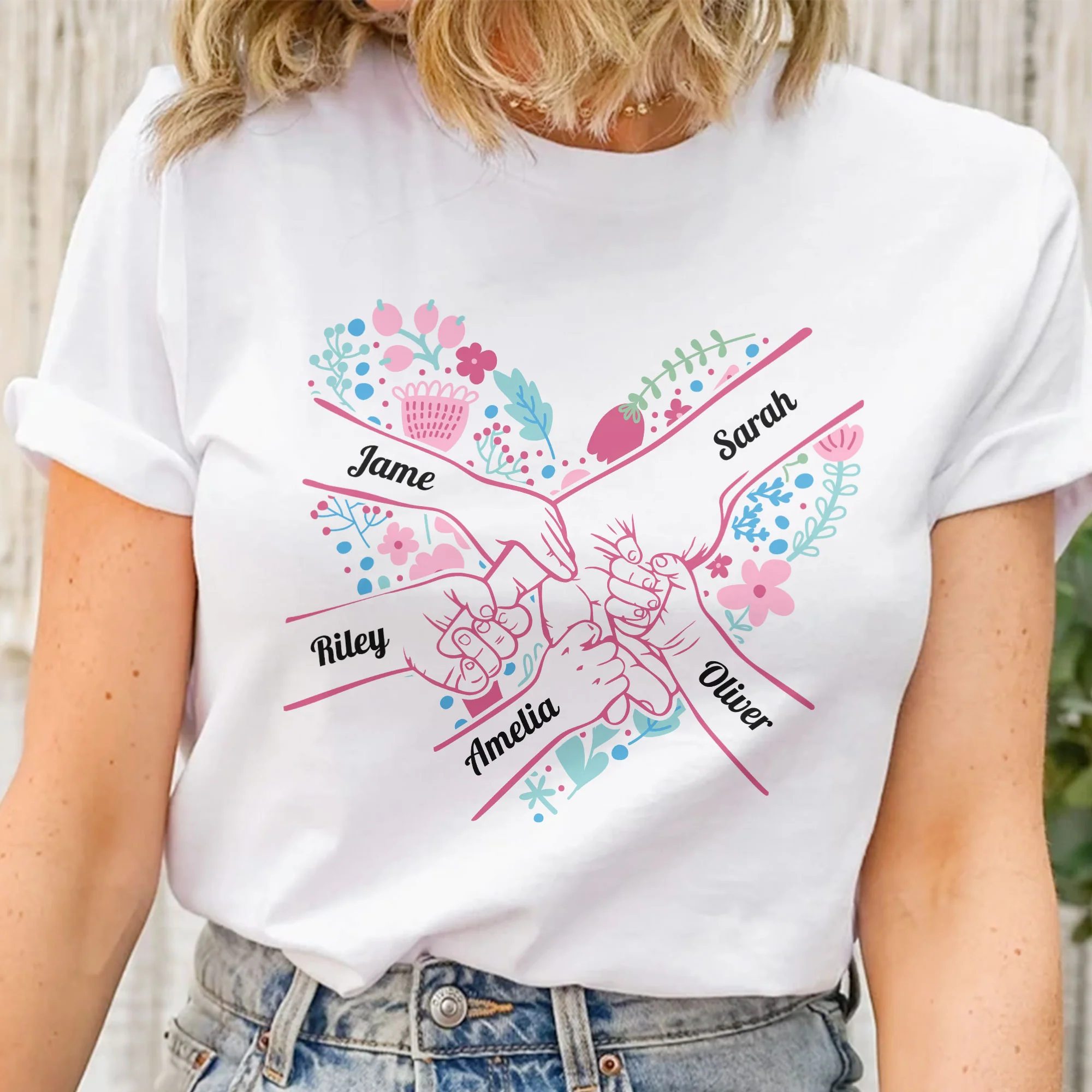 Mom Holding Hands Floral Shirt Gift For Mom, Wife, Grandma - Personalized Shirt - Image 4