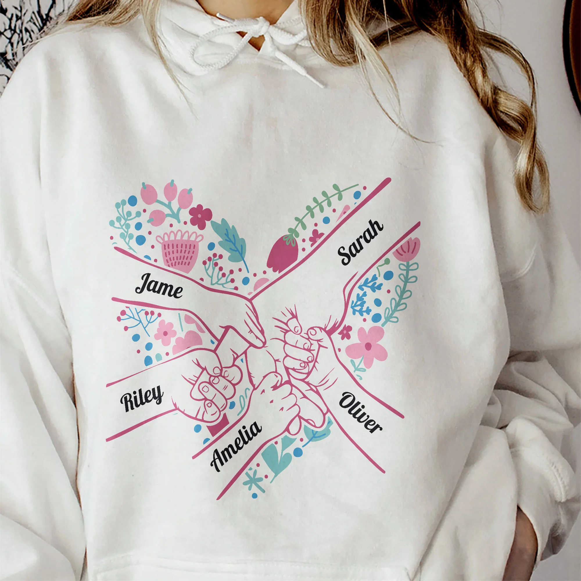 Mom Holding Hands Floral Shirt Gift For Mom, Wife, Grandma - Personalized Shirt - Image 8