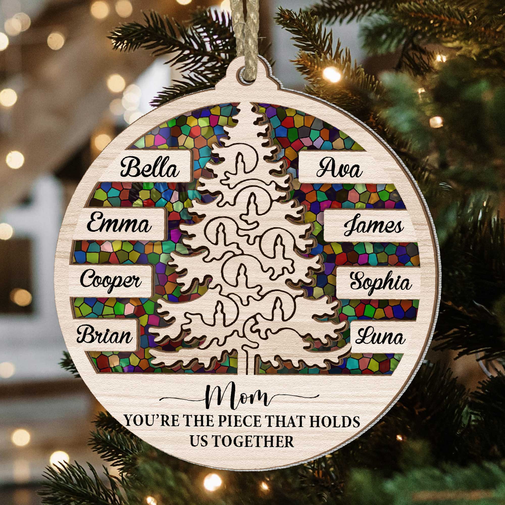 Mom Holds Us Together - Personalized Suncatcher Ornament - Image 2
