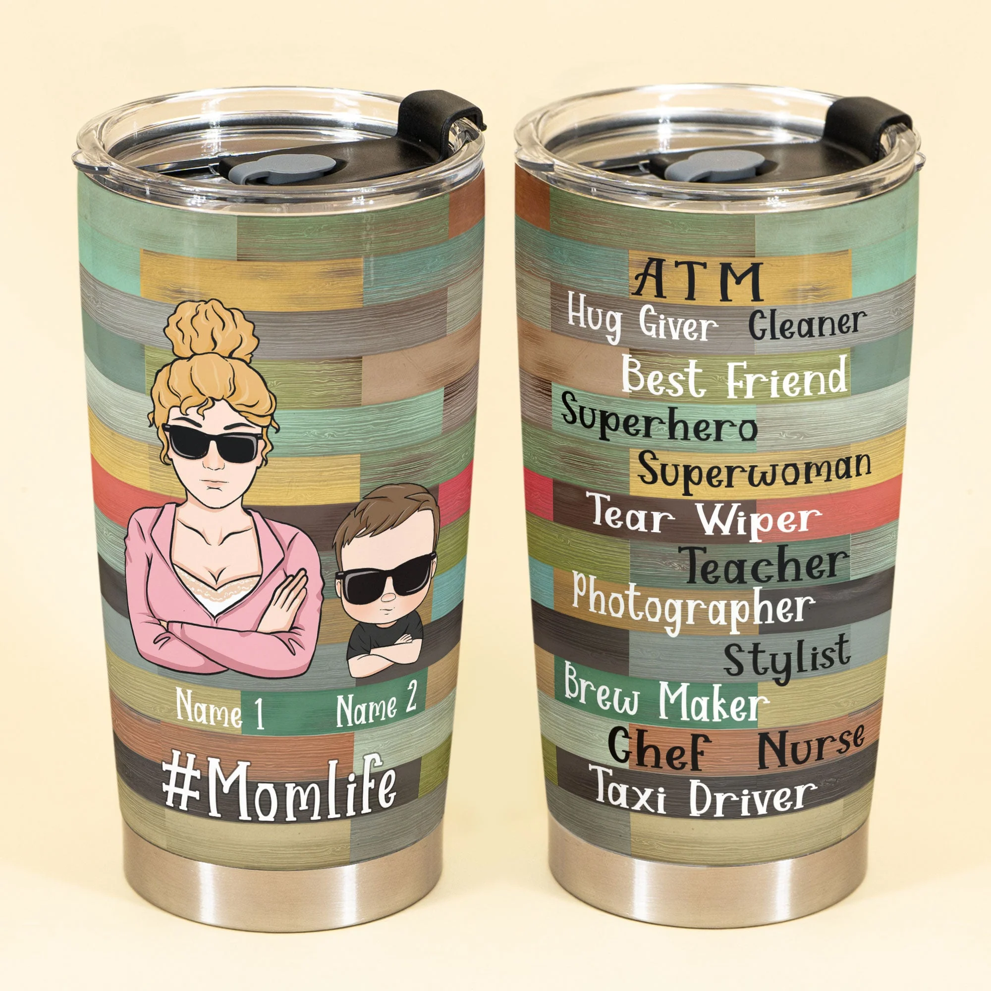Mom Life Superwoman - Personalized Tumbler Cup - Man/Woman/Kids Illustration - Image 2