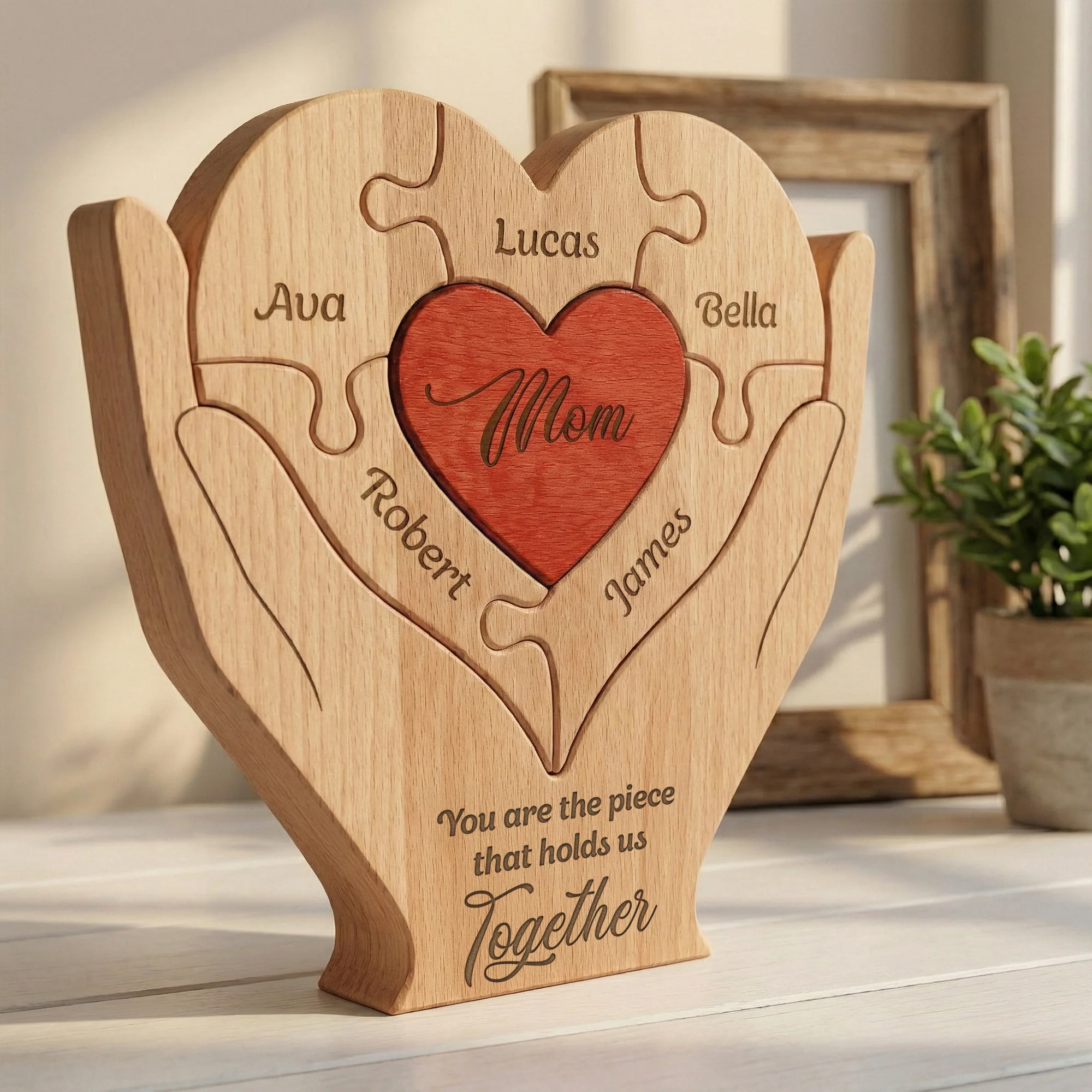 Mom, Mum, Mother You Are The Piece That Hold Us Together - Personalized Wooden Family Puzzle - Image 2
