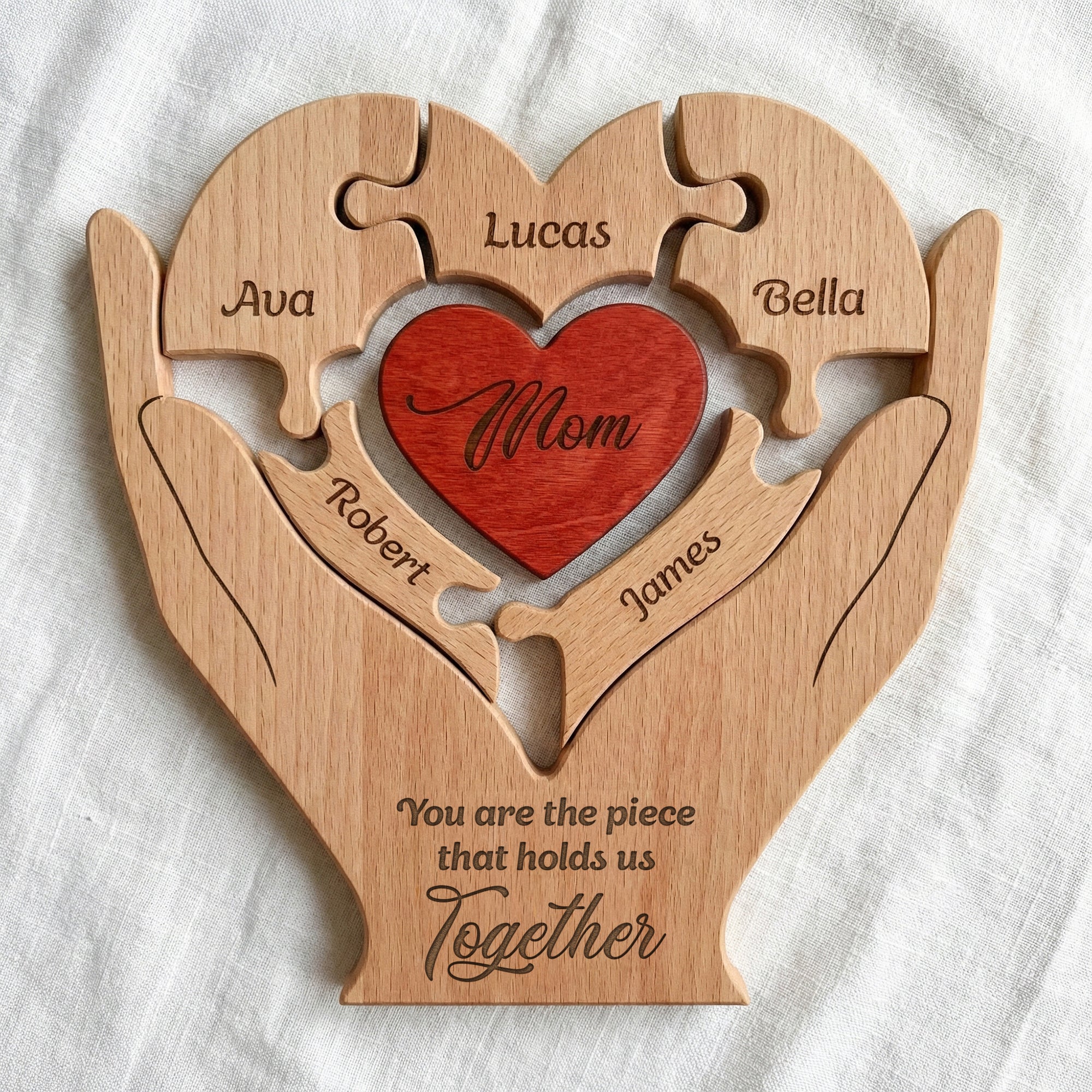 Mom, Mum, Mother You Are The Piece That Hold Us Together - Personalized Wooden Family Puzzle - Image 4