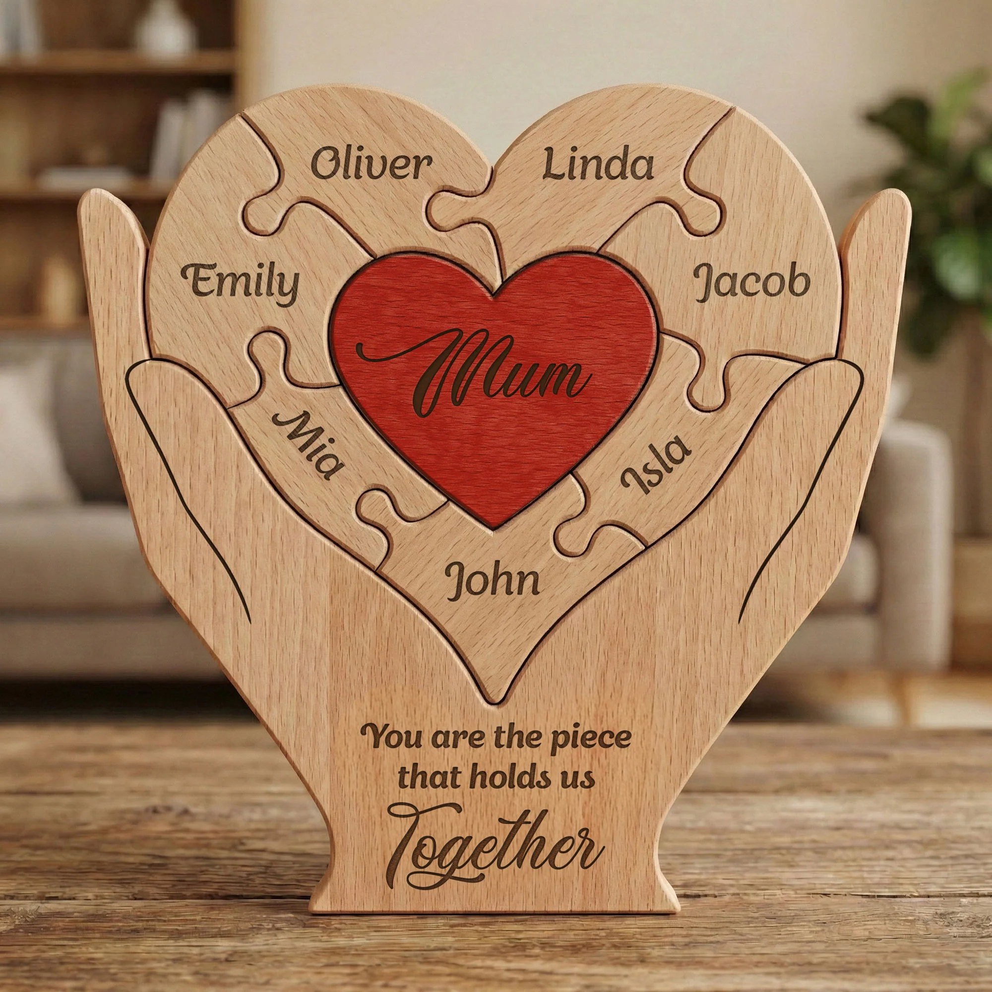 Mom, Mum, Mother You Are The Piece That Hold Us Together - Personalized Wooden Family Puzzle - Image 5