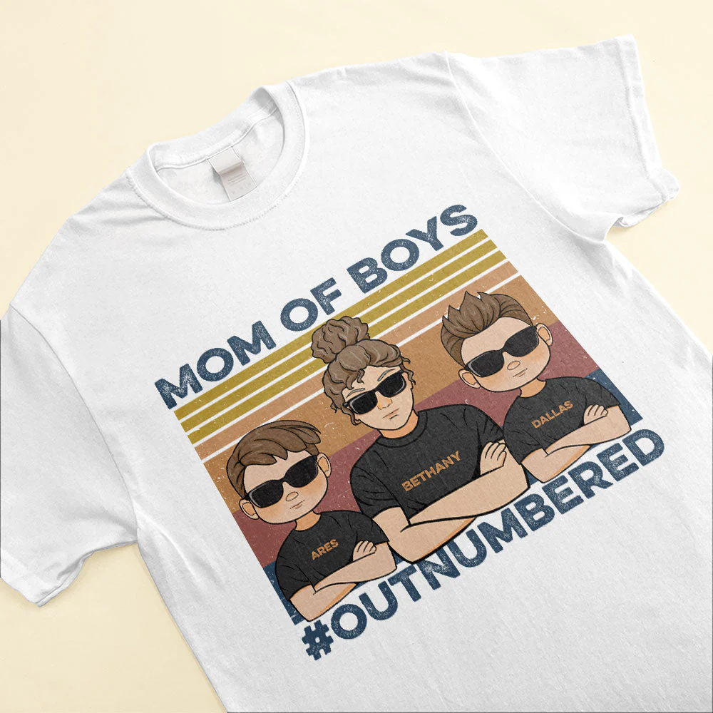 Mom Of Boys #Outnumbered, Family Custom Shirt, Gift For Mom - Image 3