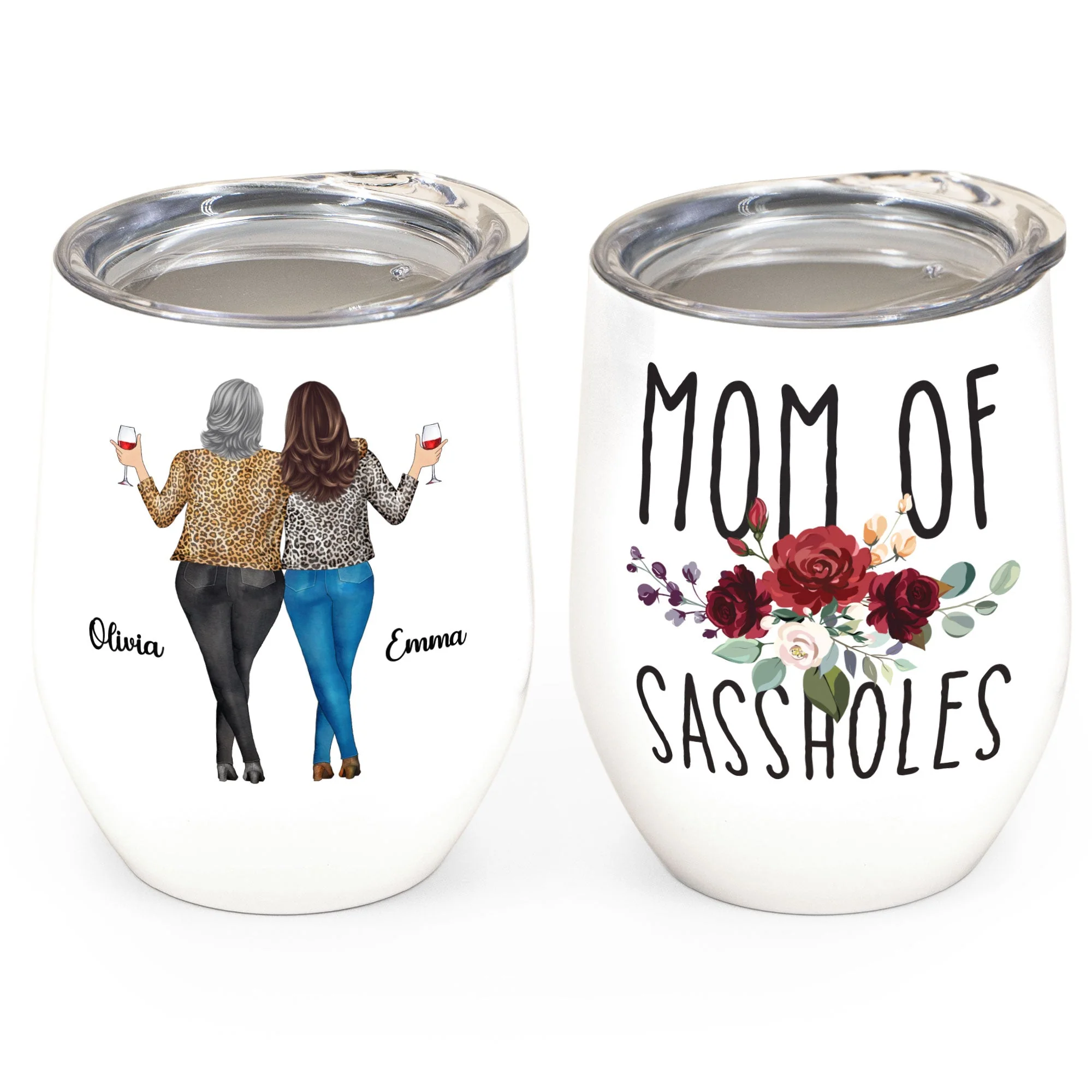 Mom Of Sassholes - Personalized Wine Tumbler - Birthday, Mother's Day Gift For Mother, Mom, Mama From Daughter - Image 3