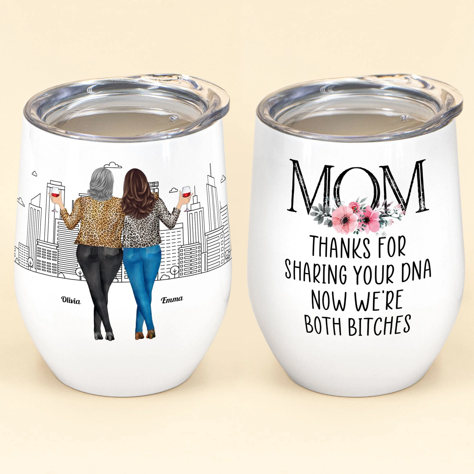 Mom - Thanks For Sharing Your Dna - Personalized Wine Tumbler - Birthday, Mother's Day Gift For Mom, Mother, Mama - Image 2