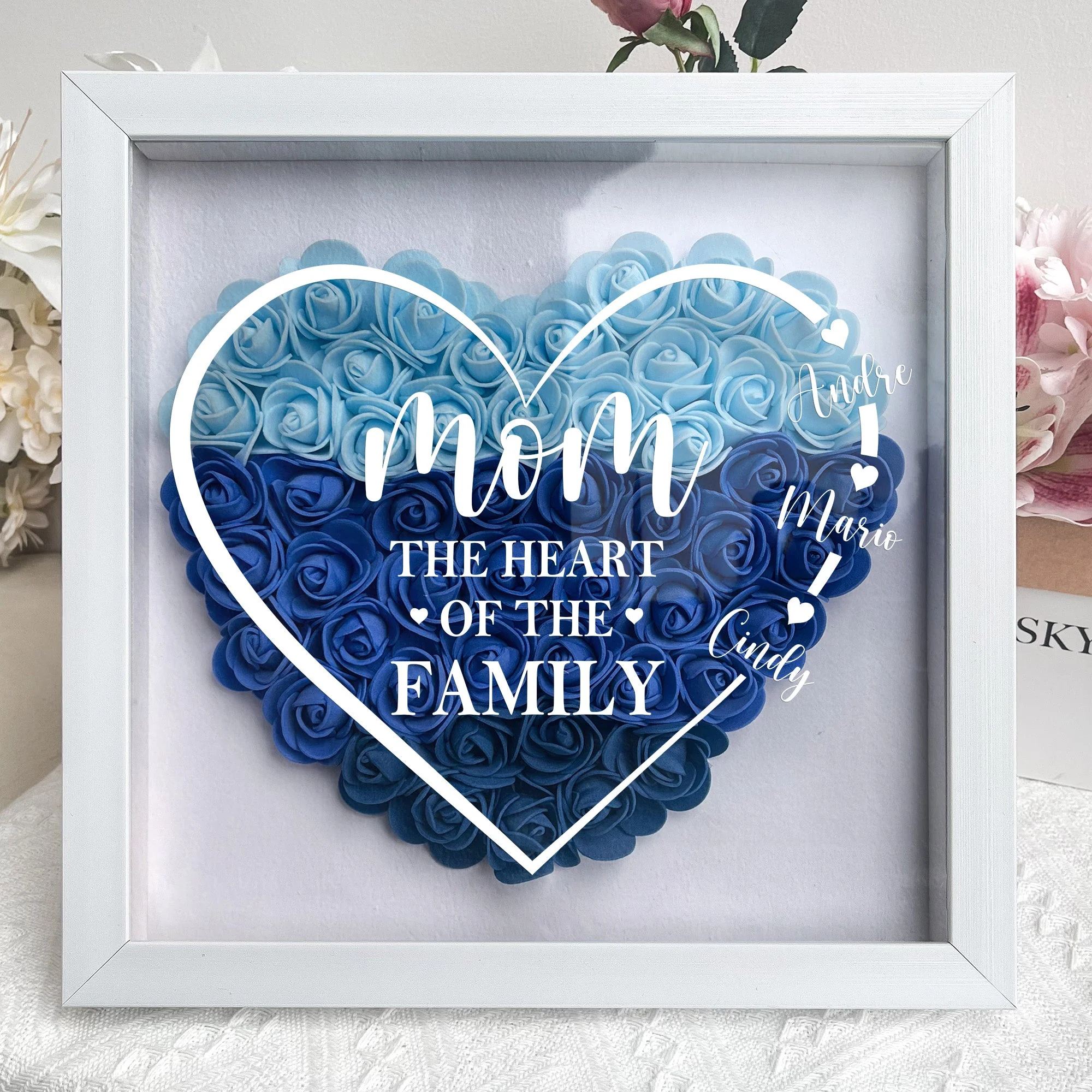 Mom The Heart Of The Family - Personalized Flower Shadow Box - Image 2