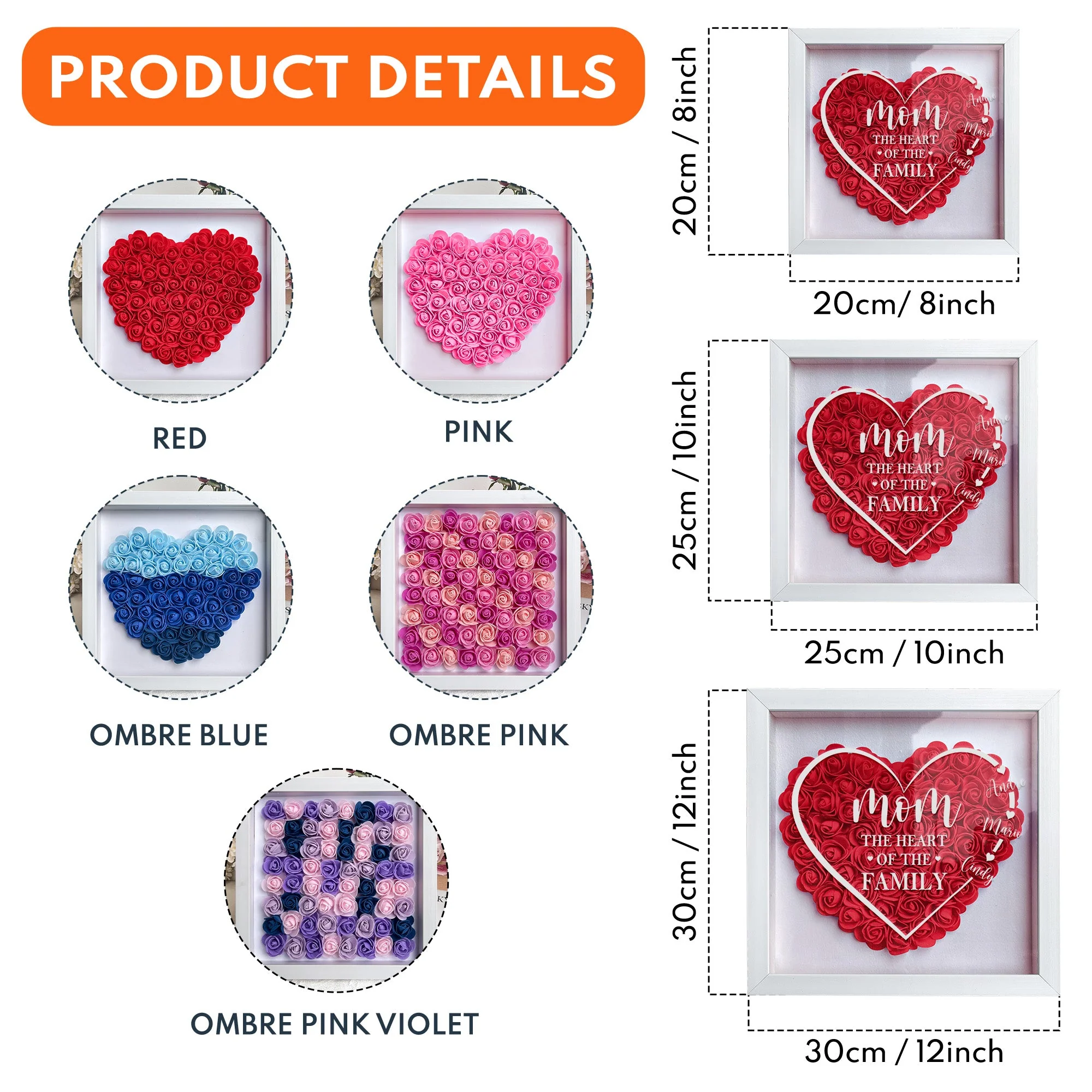 Mom The Heart Of The Family - Personalized Flower Shadow Box - Image 8