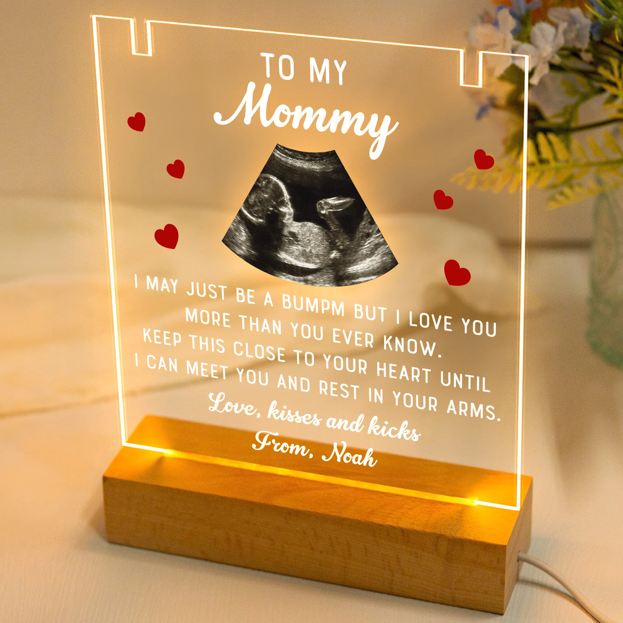 Mom To Be Mother's Day - Personalized LED Light Acrylic Photo Plaque With Infinity Necklace - Image 2