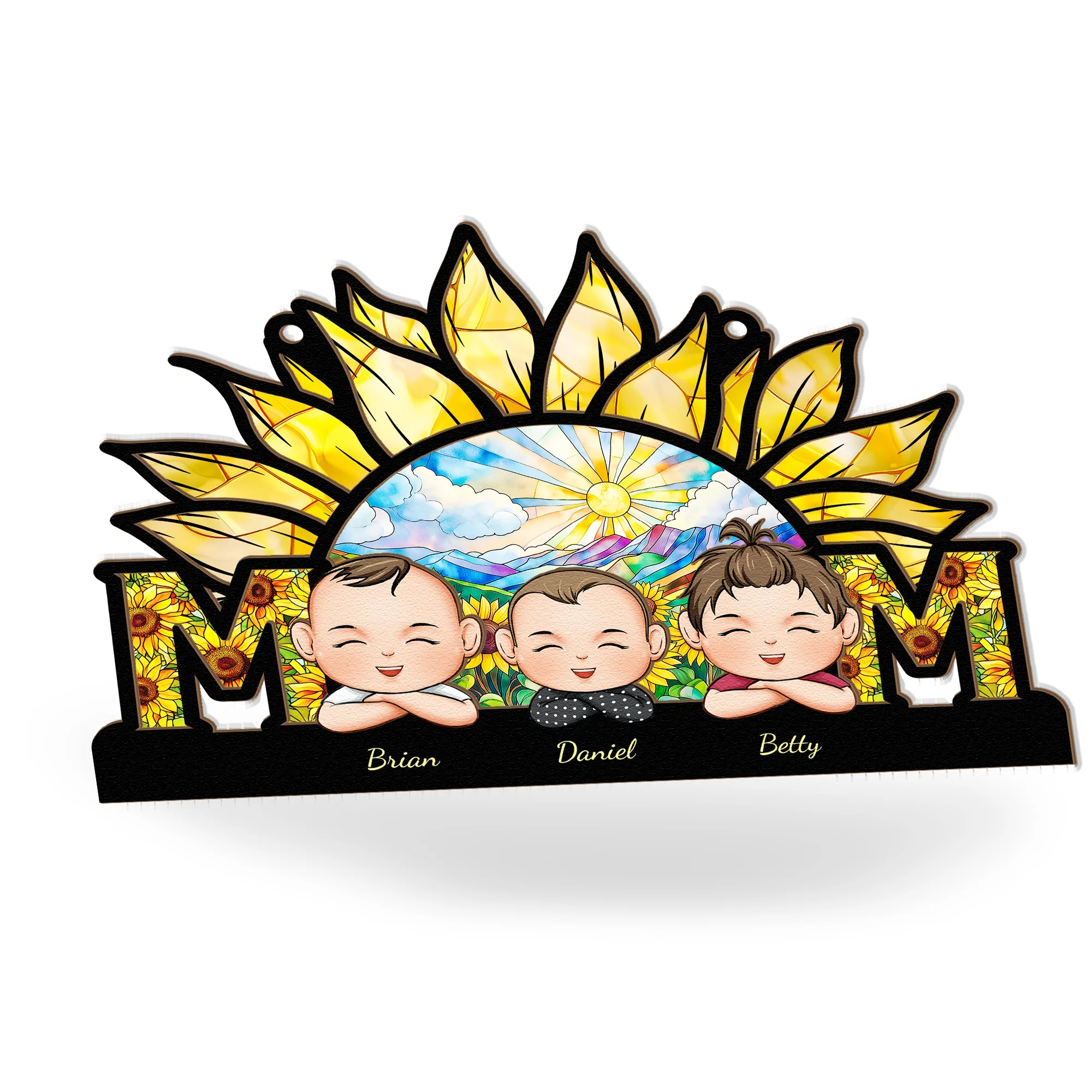 Mom We Love You - Sunflower Version - Personalized Window Hanging Suncatcher Ornament - Image 3