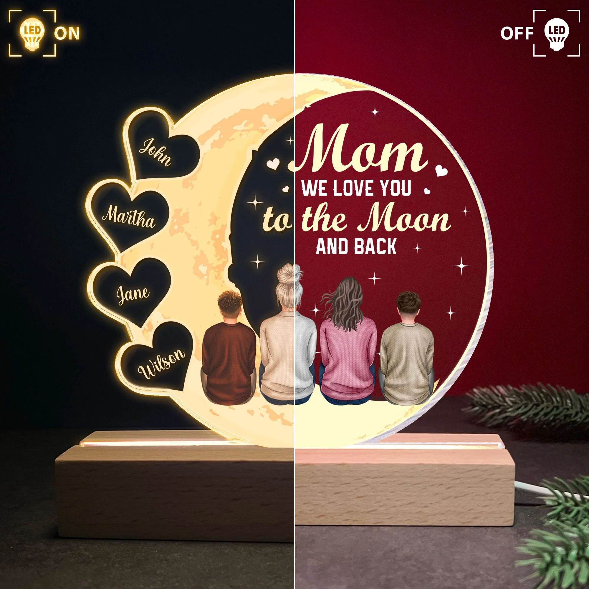 Mom We Love You To The Moon And Back - Personalized LED Light - Image 3