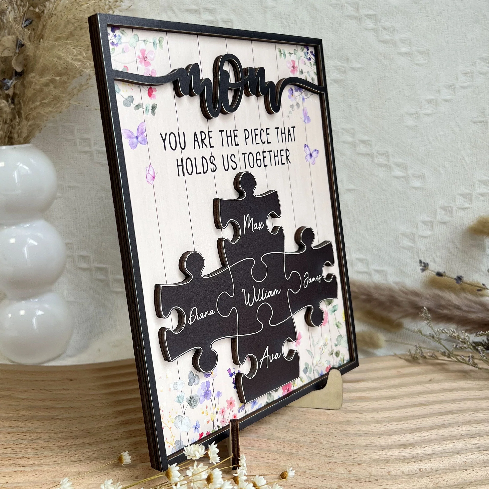 Mom You Are The Piece That Holds Us Together - Personalized Wooden Plaque - Image 2