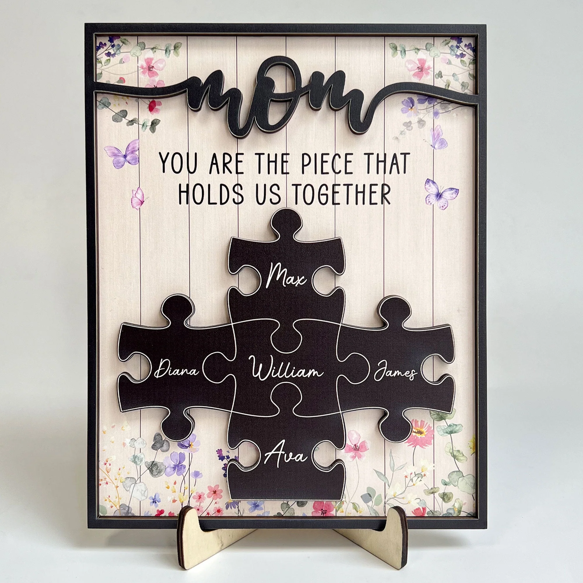 Mom You Are The Piece That Holds Us Together - Personalized Wooden Plaque - Image 4