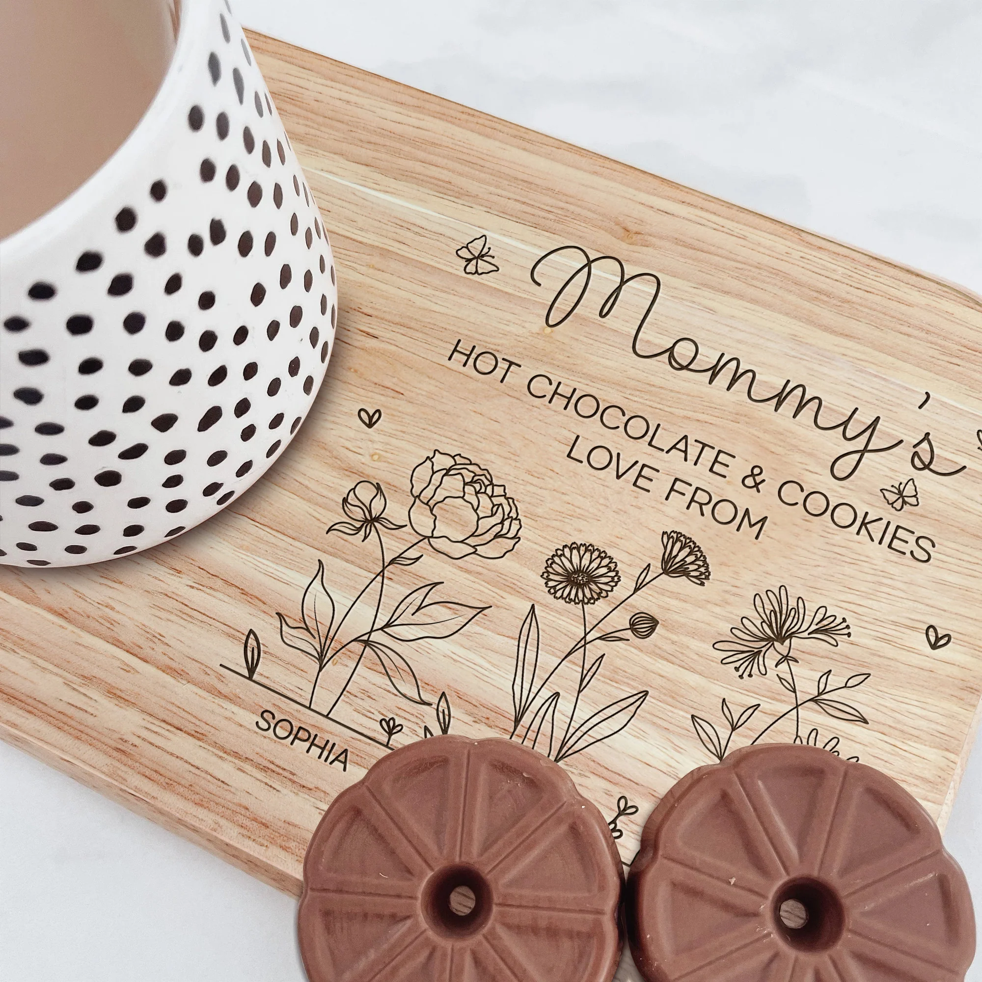 Mommy's Coffee & Cakes - Tea, Coffee Board For Mom, Grandma - Custom Biscuit Board - Image 3