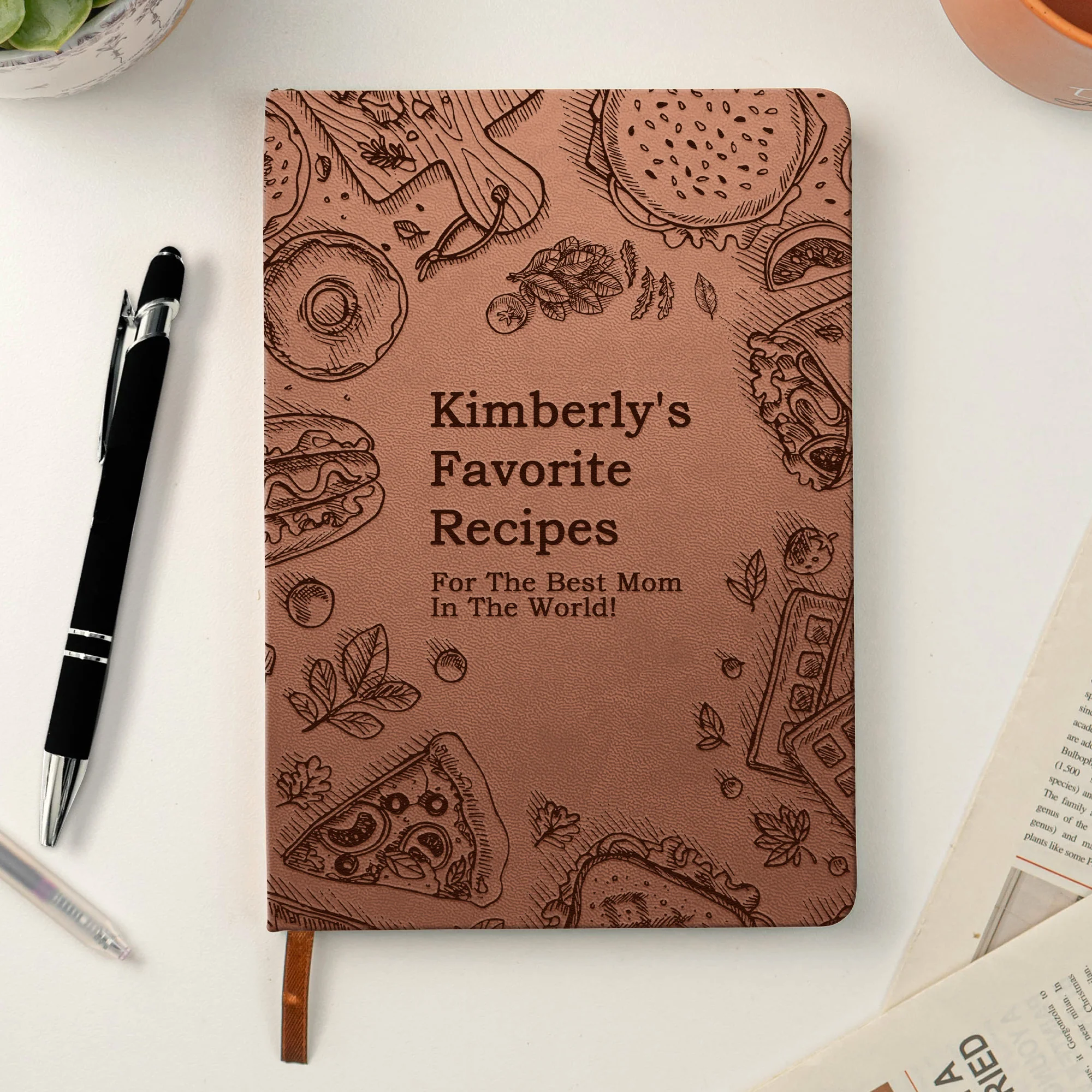 Mom's Favorite Recipes Book - Personalized Leather Journal - Image 3