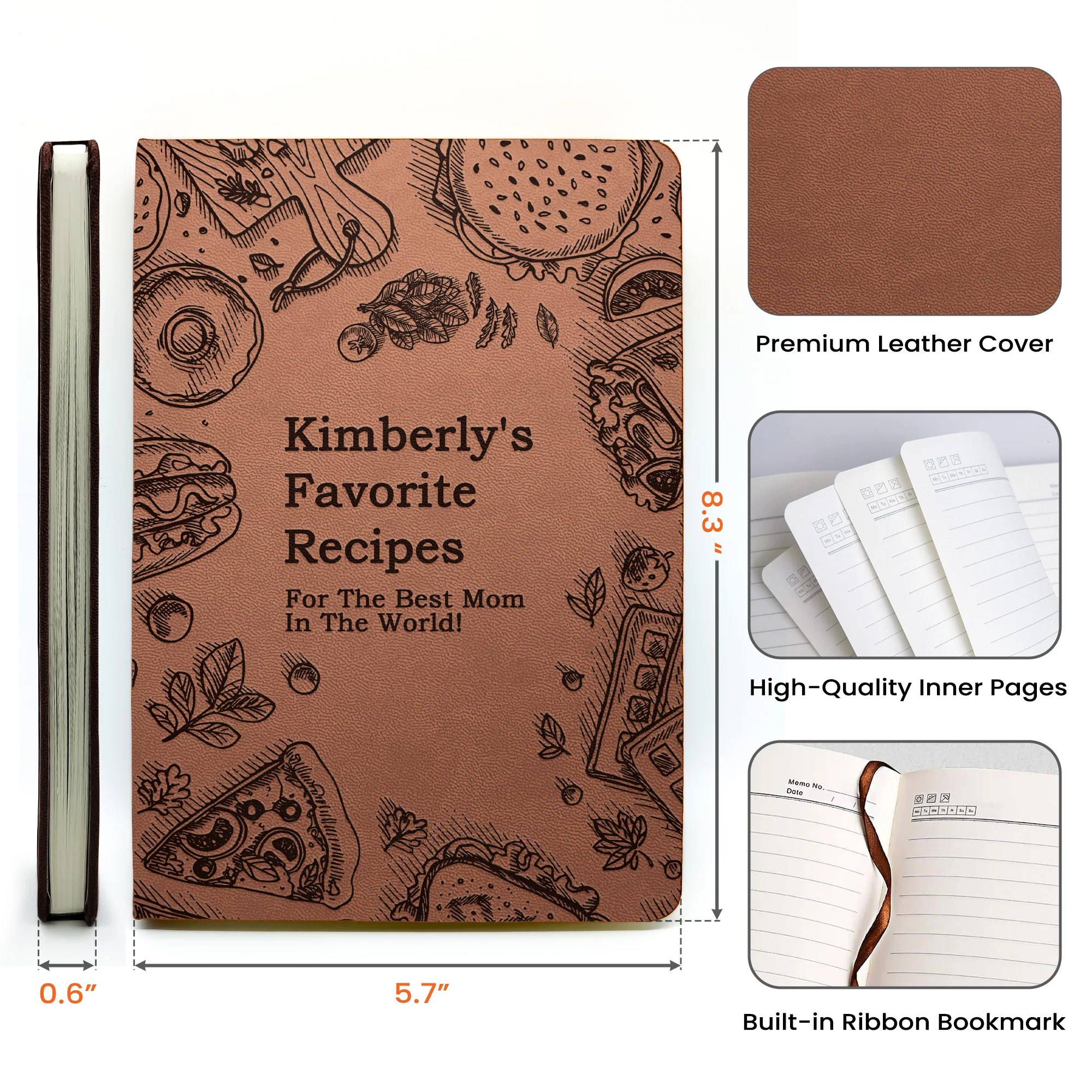 Mom's Favorite Recipes Book - Personalized Leather Journal - Image 7
