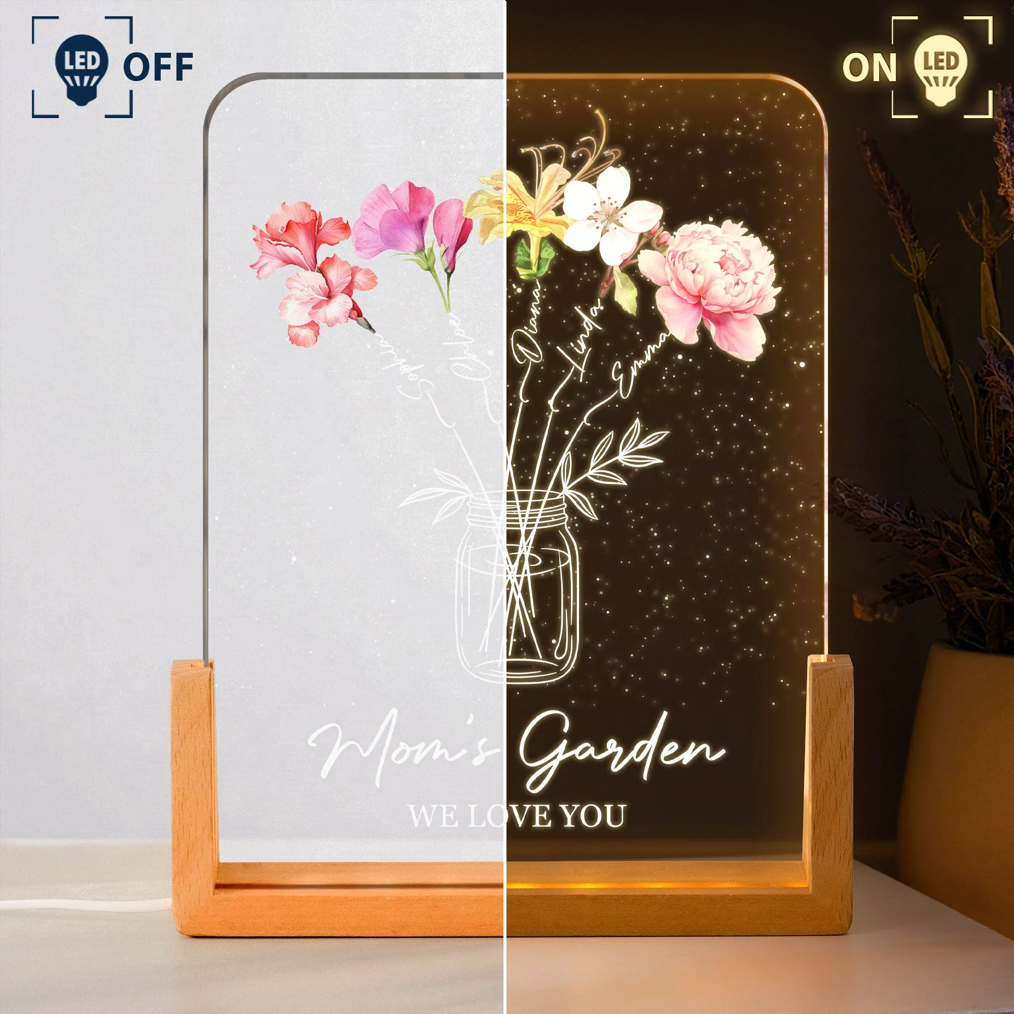 Mom's Garden We Love You - Custom Kids' Birth Flowers - Personalized Night Light - Image 3