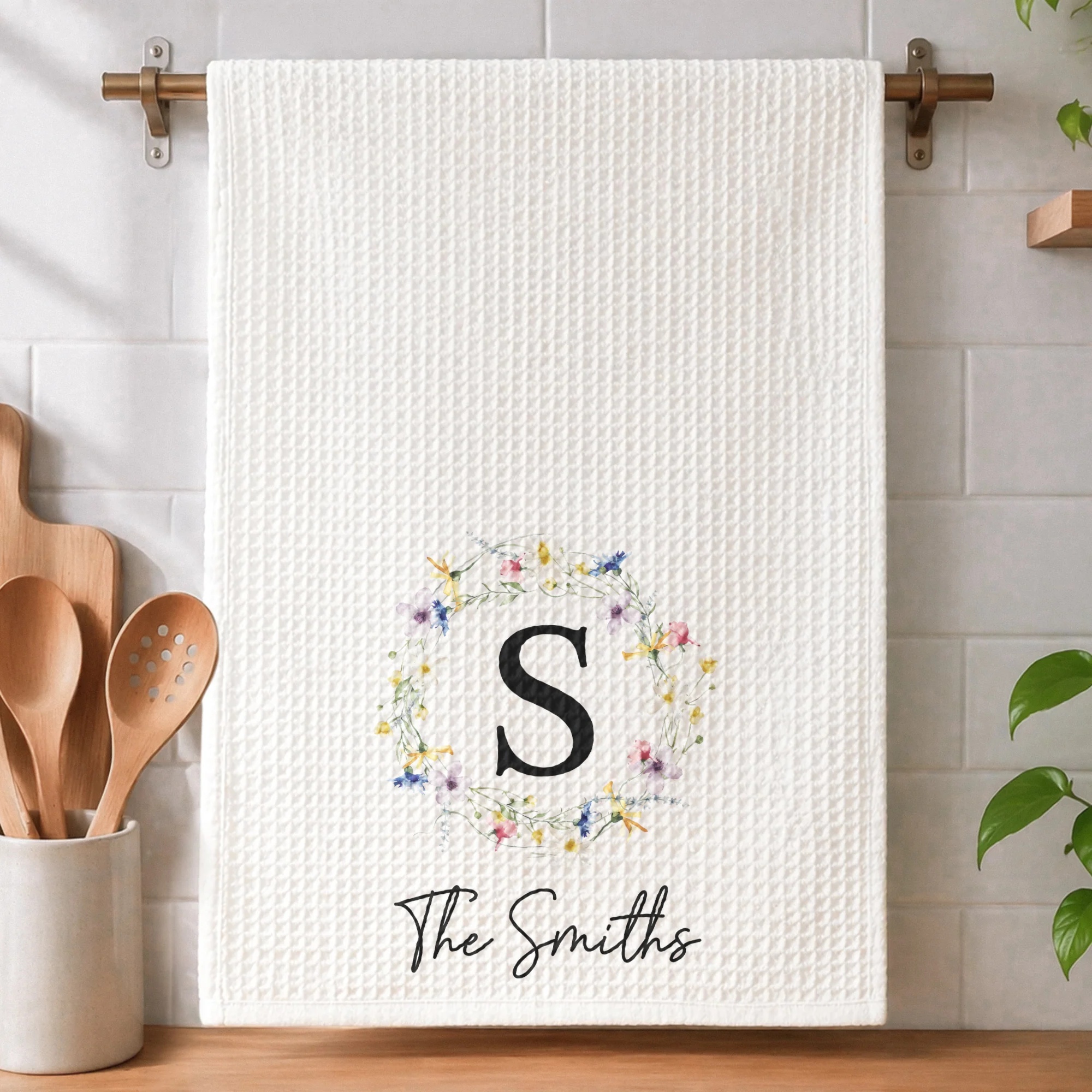 Monogram Initial, Custom Family Name, Housewarming Gift - Personalized Kitchen Towel - Image 4