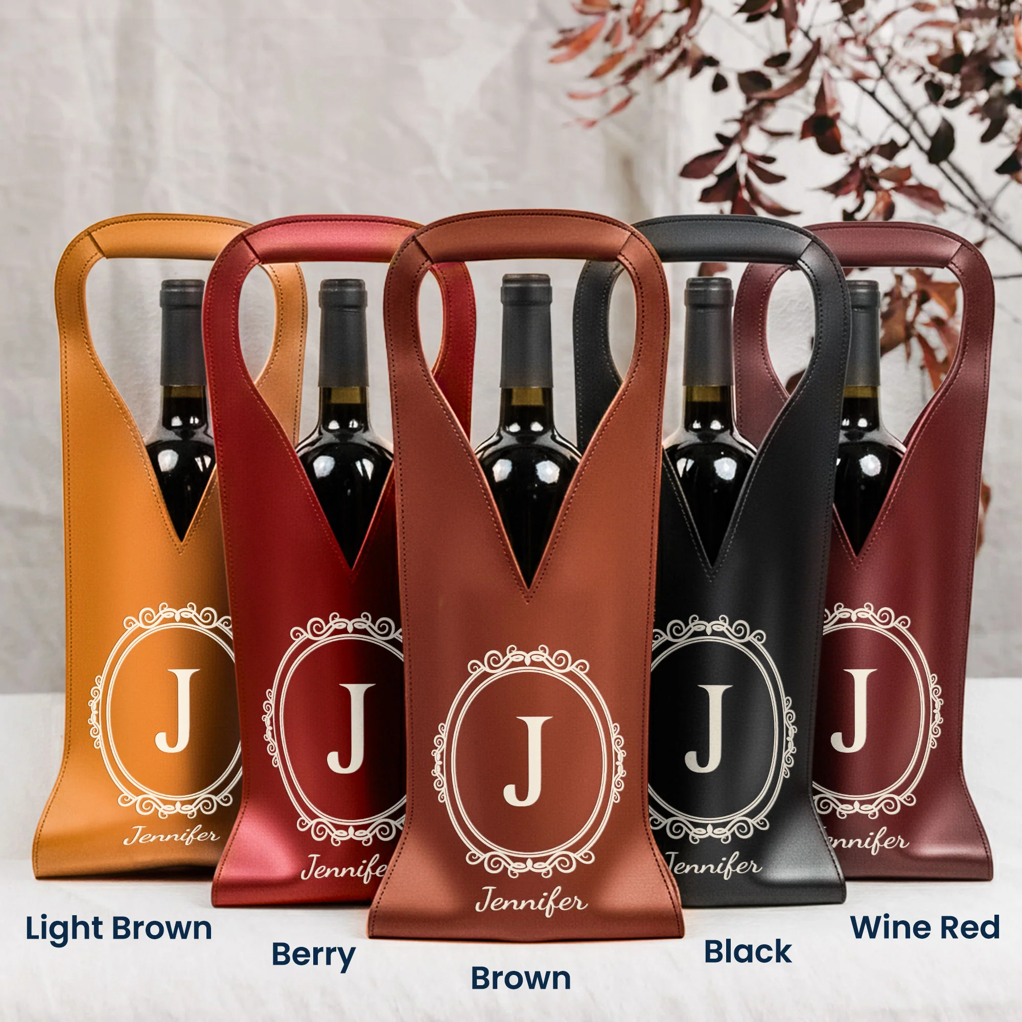 Monogram Initial - Personalized Leather Wine Bag - Image 3