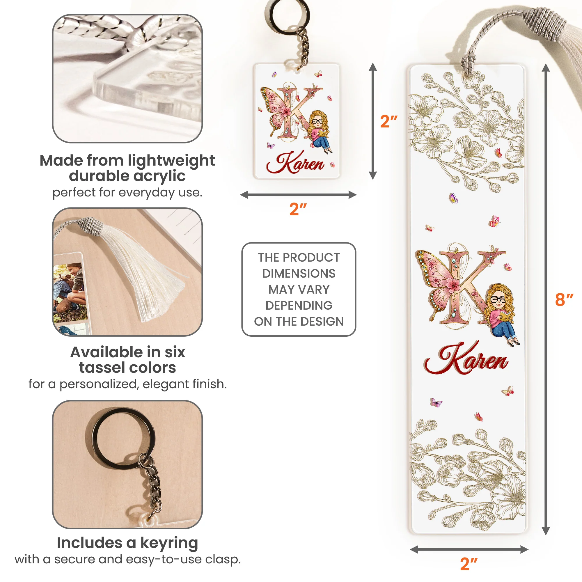 Monogram Letter Book Lovers - Personalized Acrylic Bookmark And Keychain Set - Image 6