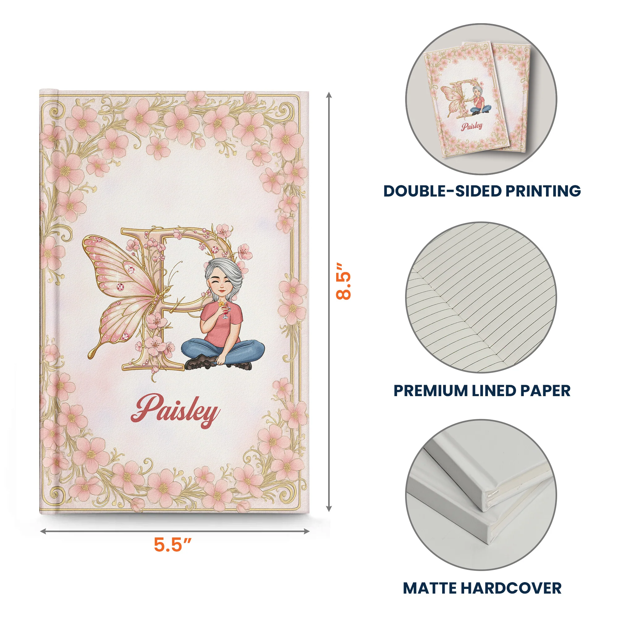 Monogram Letter Custom Name - Personalized Hardcover Journal - Image 7