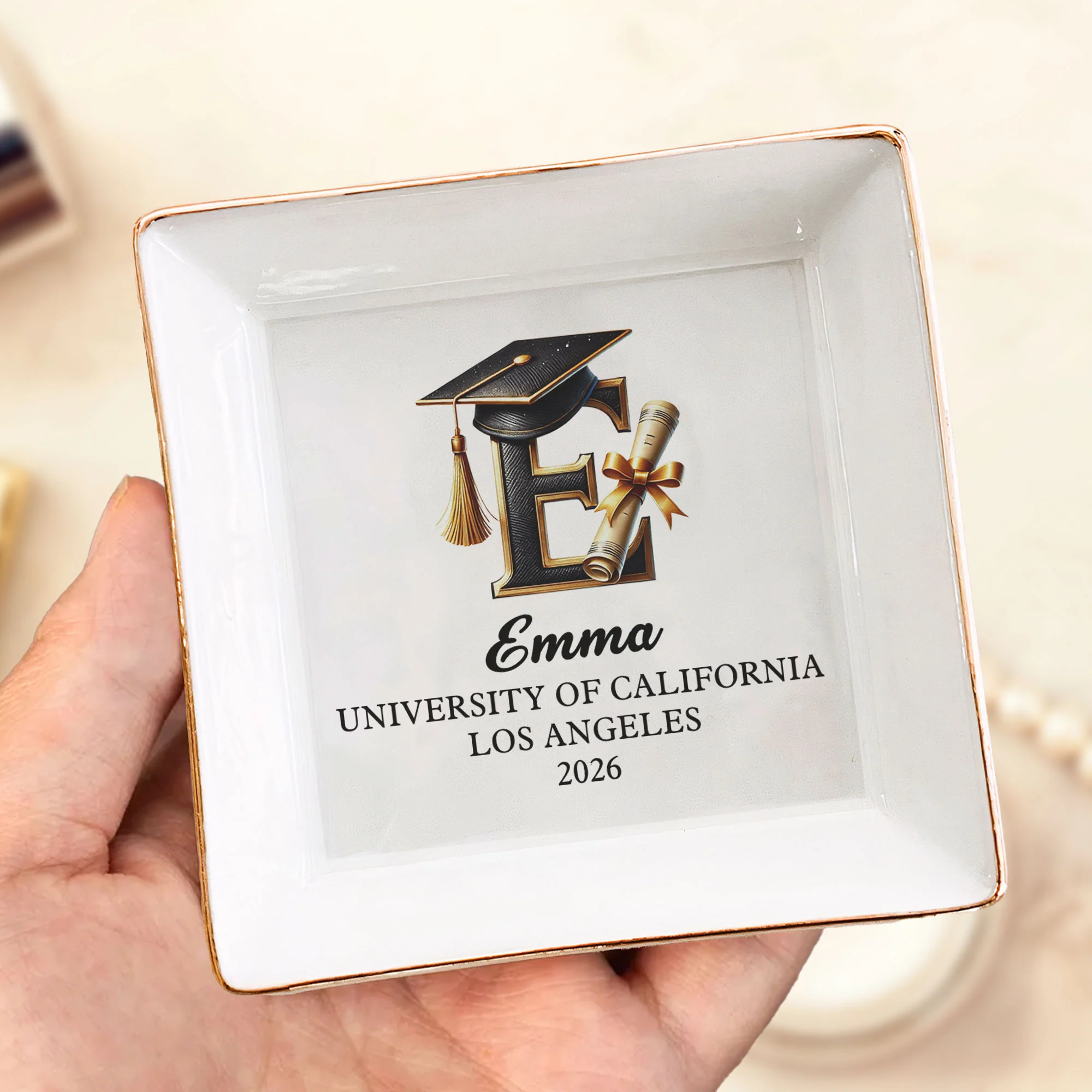 Monogram Letter Graduation Gift - Personalized Jewelry Dish - Image 2