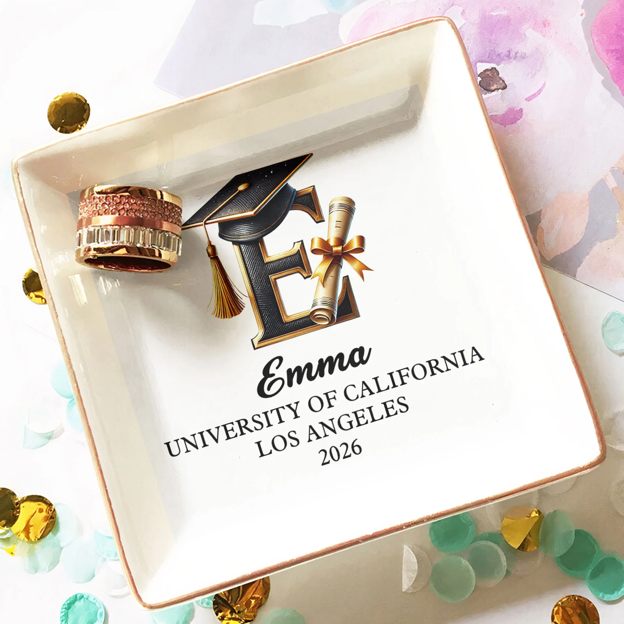 Monogram Letter Graduation Gift - Personalized Jewelry Dish - Image 3