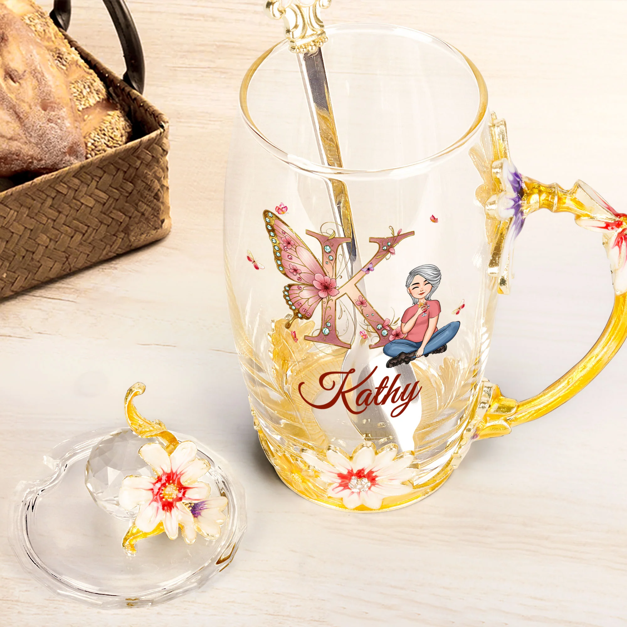 Monogram Letters Mother's Day Birthday Gift For Her - Personalized Enamel Flower Tea Cup - Image 3