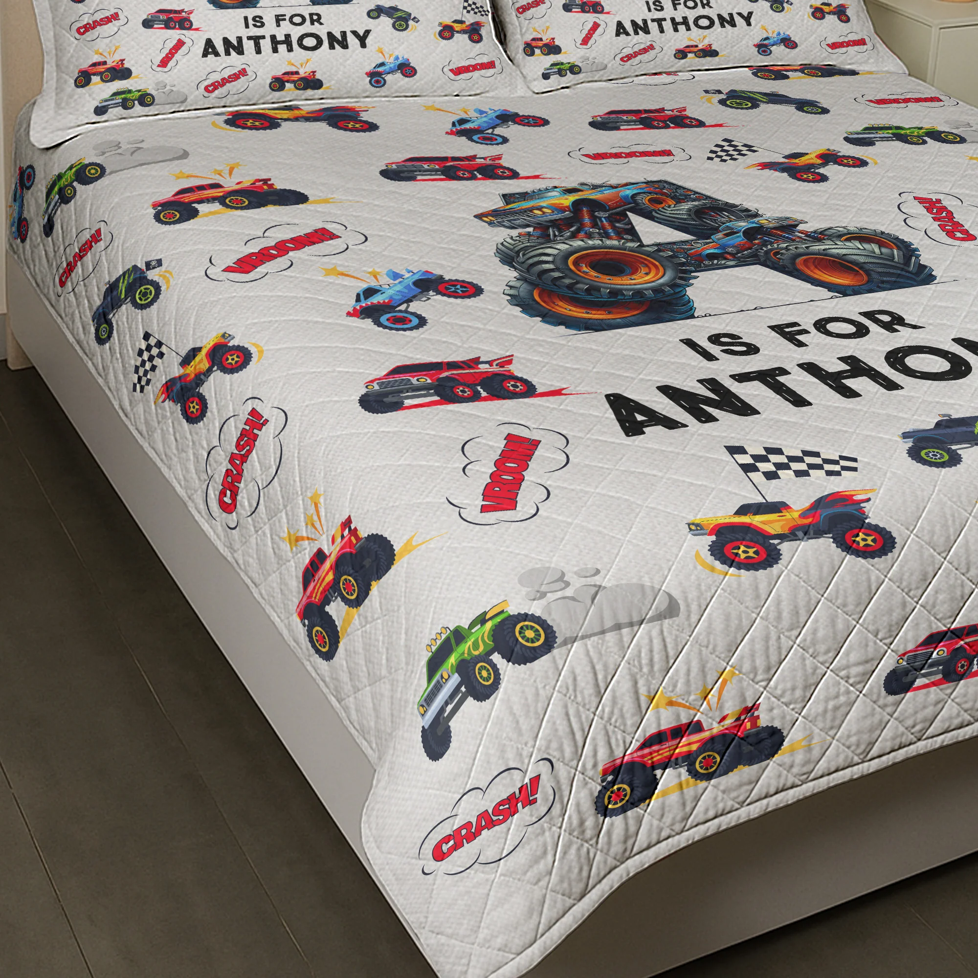 Monster Truck Alphabet Gift For Kid - Custom Quilt Set - Image 11