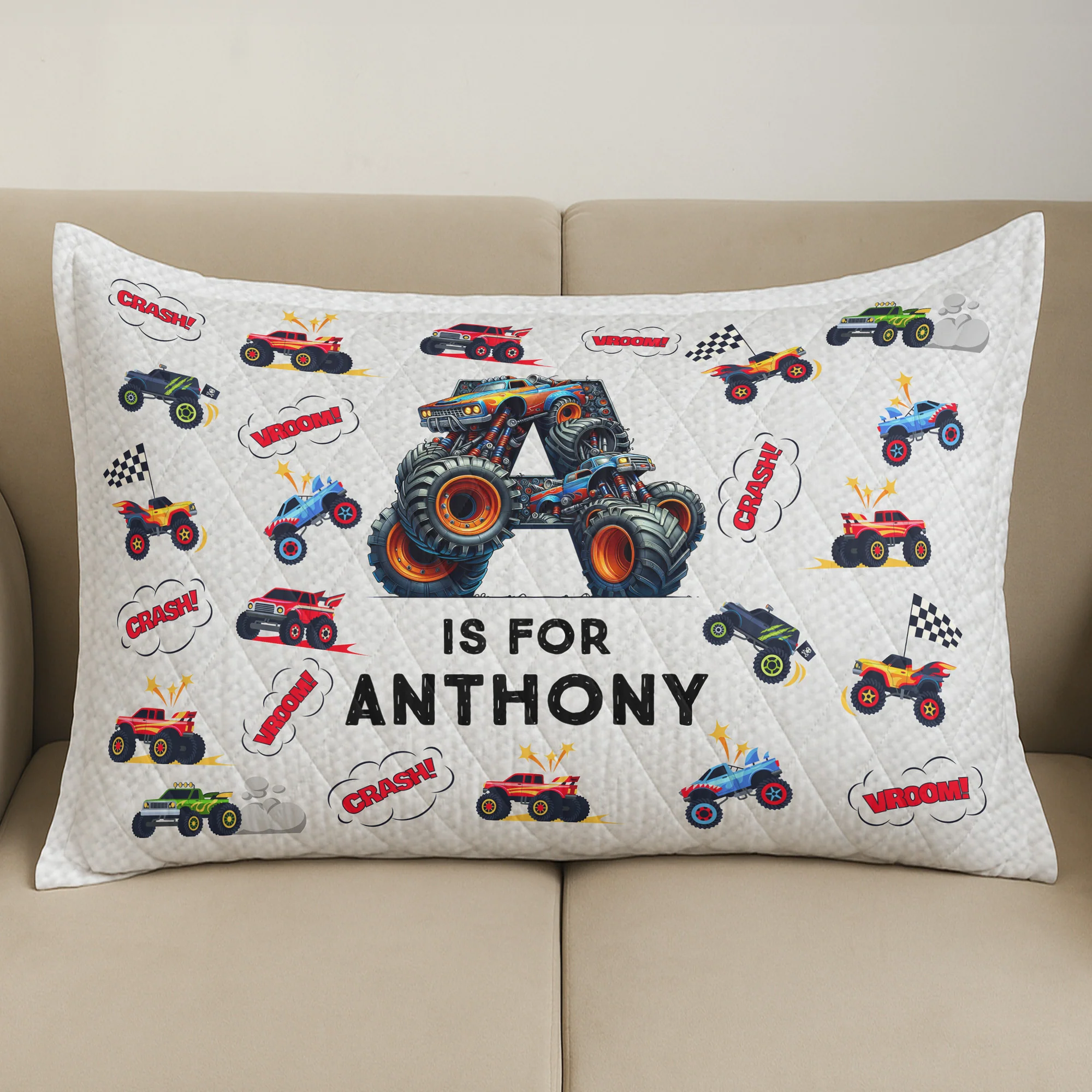 Monster Truck Alphabet Gift For Kid - Custom Quilt Set - Image 9