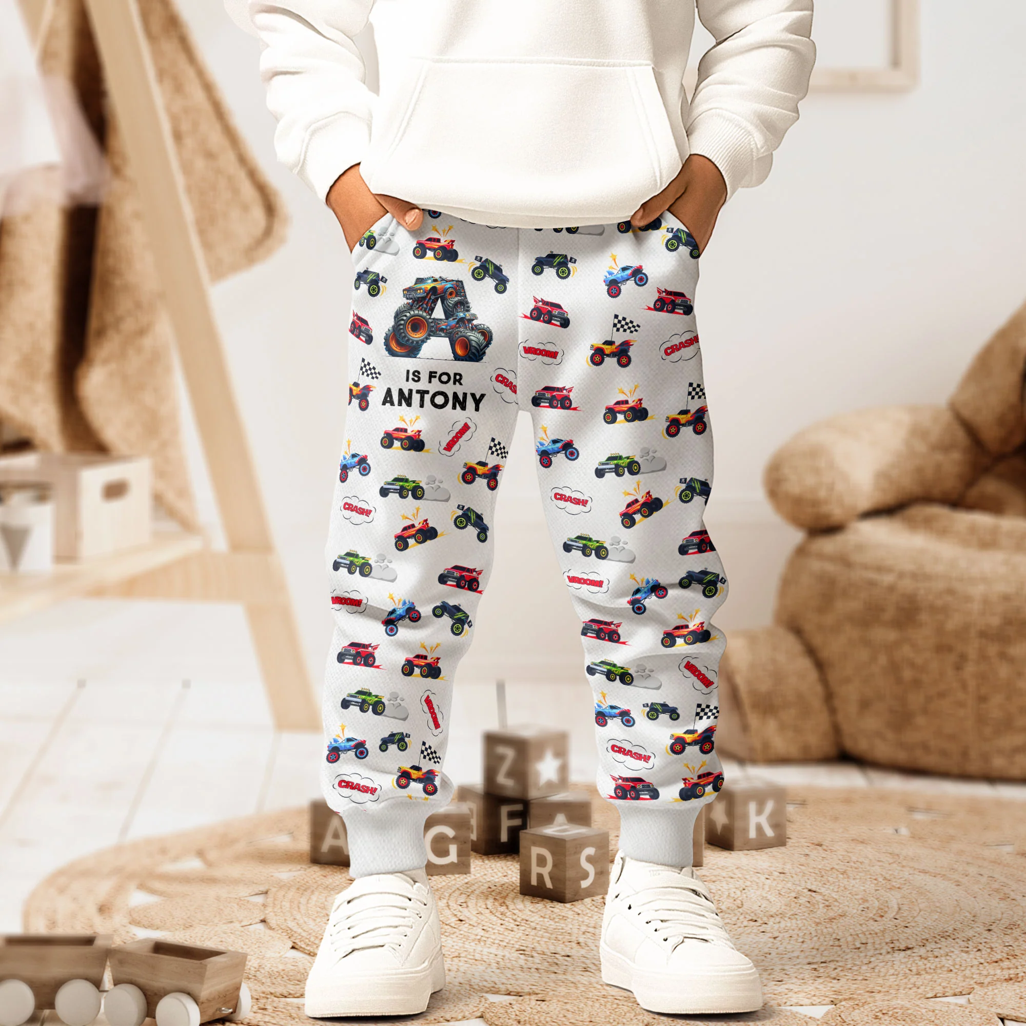 Monster Truck Alphabet Letters - Personalized Sweatpants - Image 2