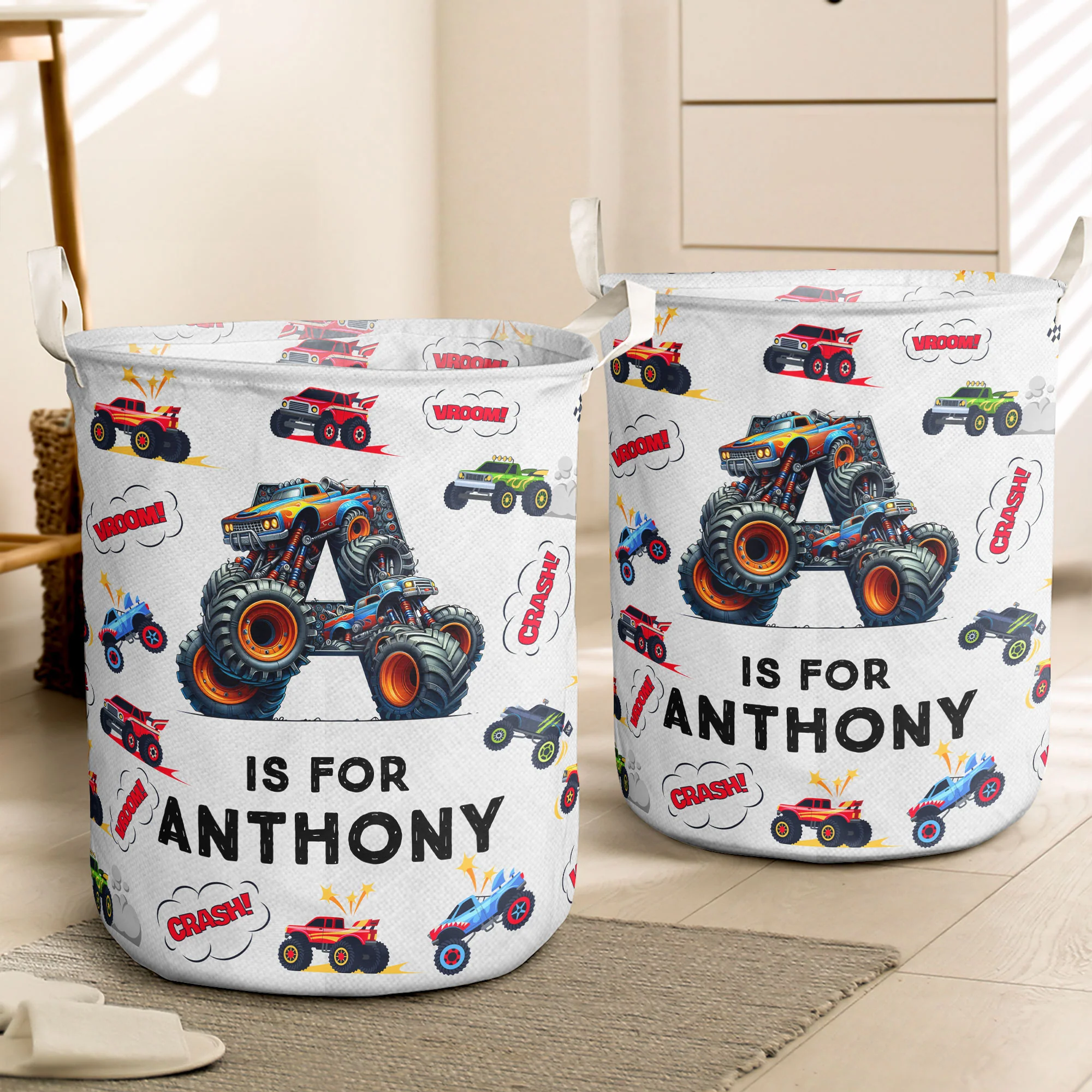 Monster Truck, Unicorn, Astronaut Alphabet Organizer - Personalized Storage Basket - Image 2