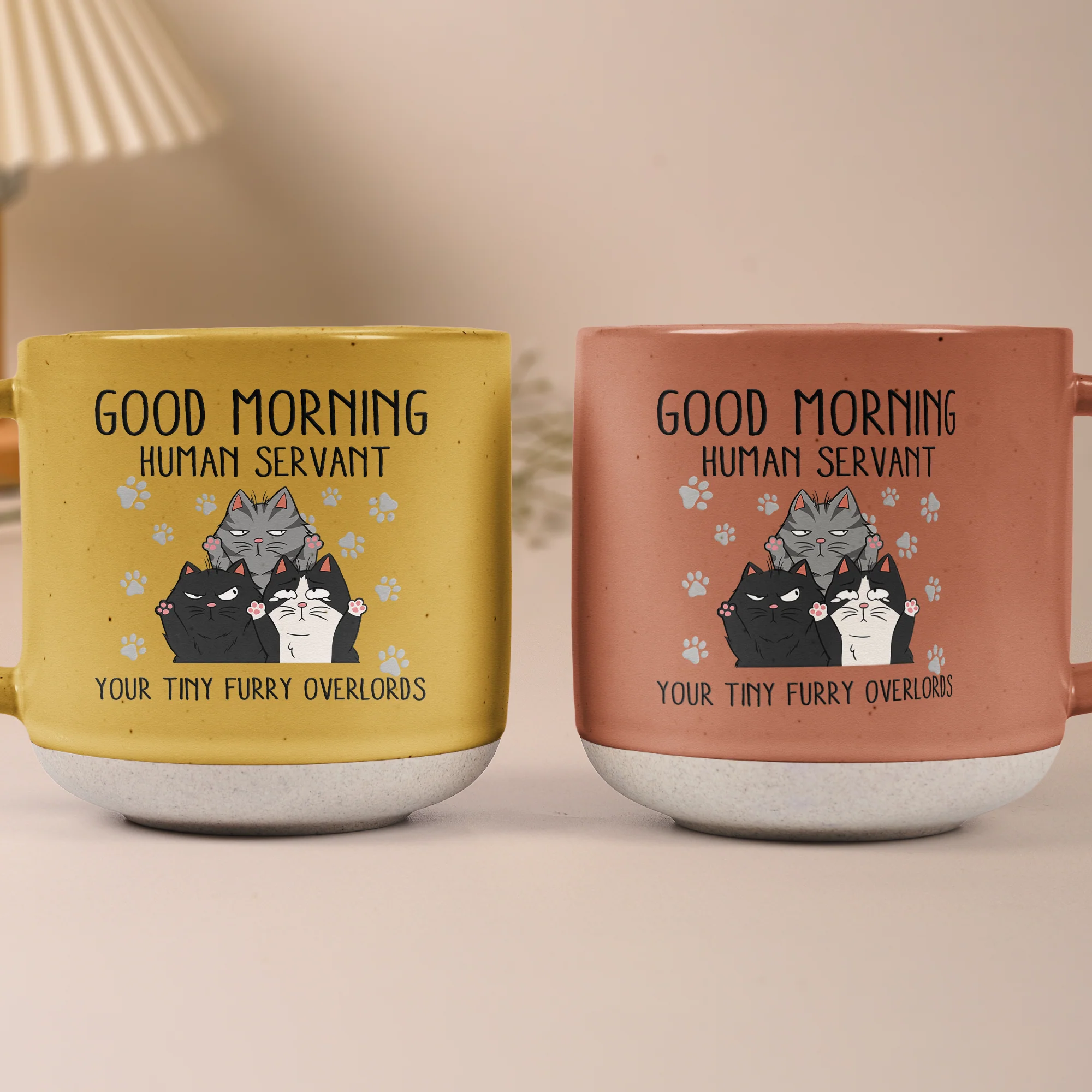 Morning Human Servant Your Tiny Furry Overlords - Personalized Pottery Mug - Image 5