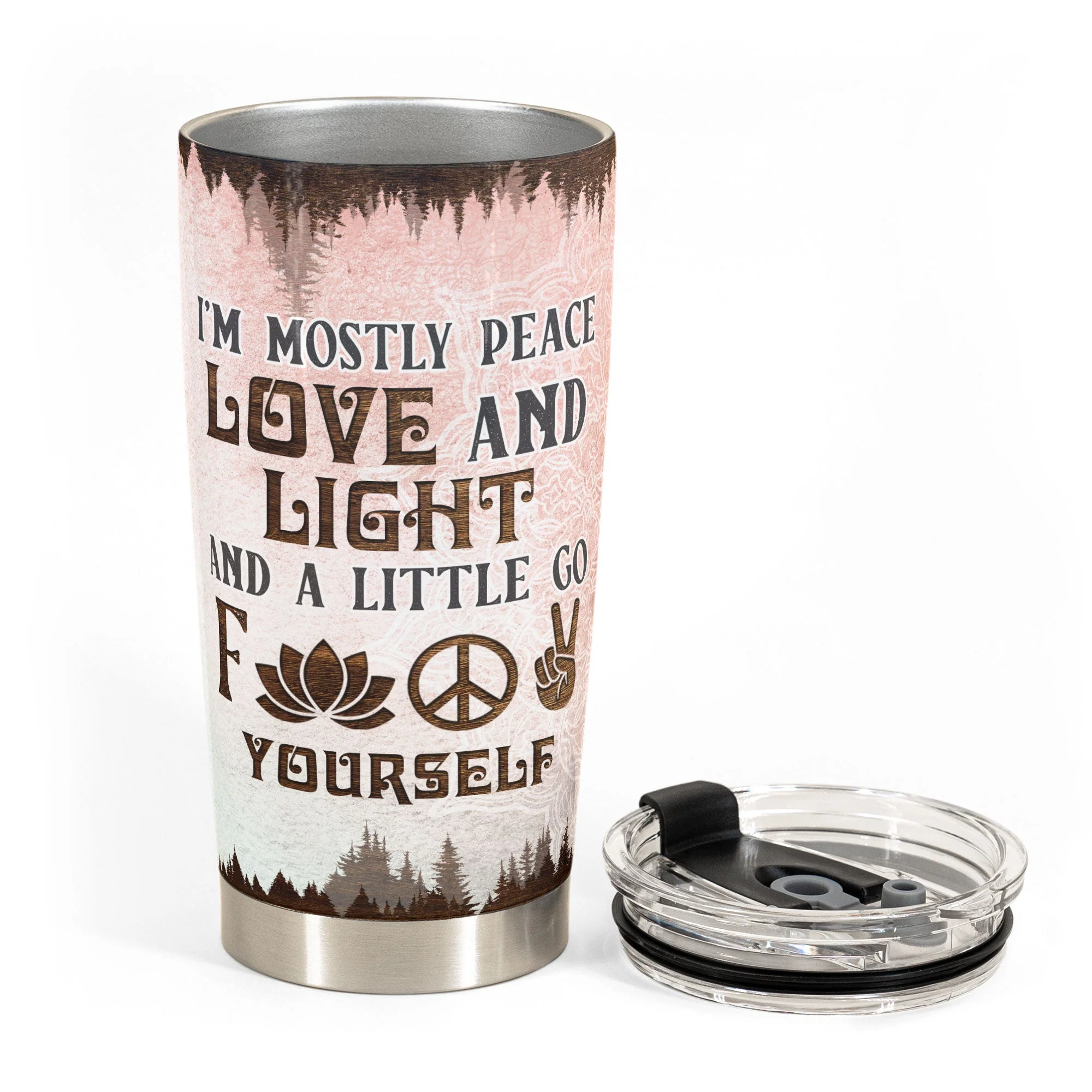 Mostly Peace Love And Light - Personalized Tumbler Cup - Gift For Yoga Lover - Yoga Girl Illustration - Image 4