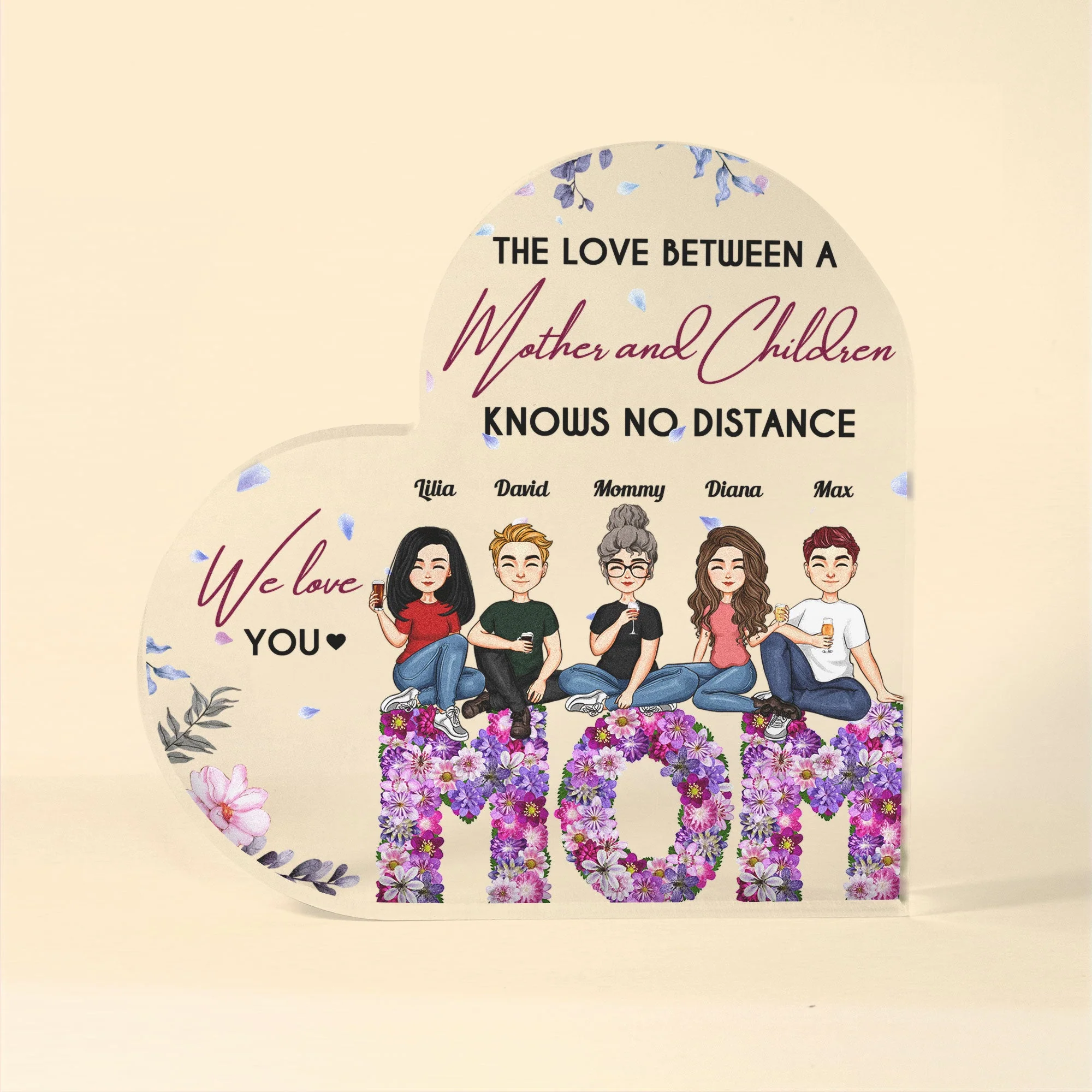 Mother And Children Best Friends Forever - Personalized Heart Acrylic Plaque - Image 4