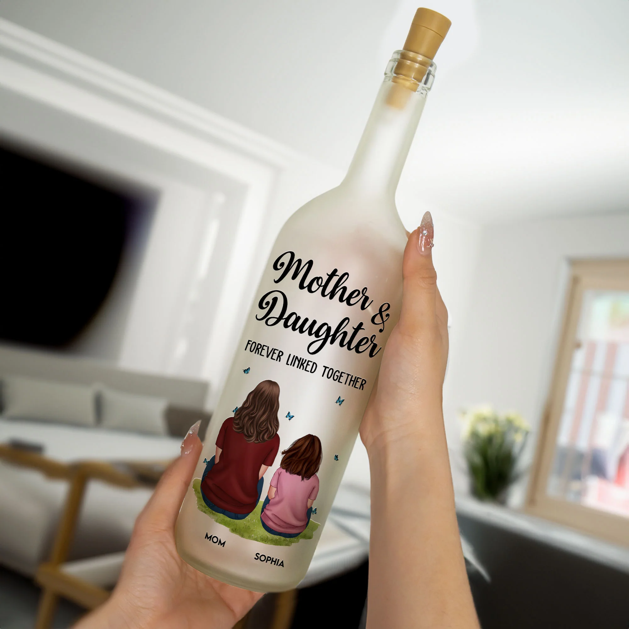 Mother And Children Forever Linked Together - Personalized Bottle Lamp - Image 3