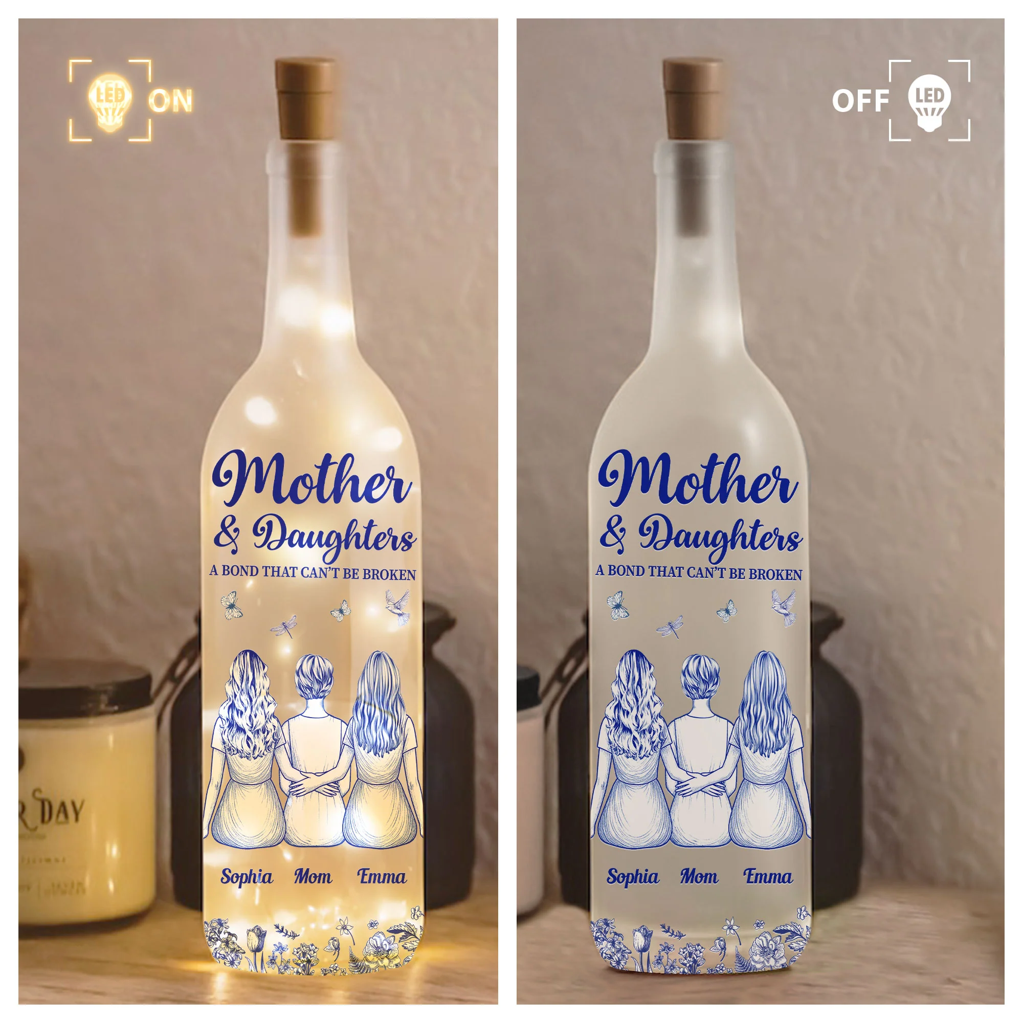 Mother And Daughter A Bond That Can't Be Broken - Personalized Bottle Lamp - Image 3