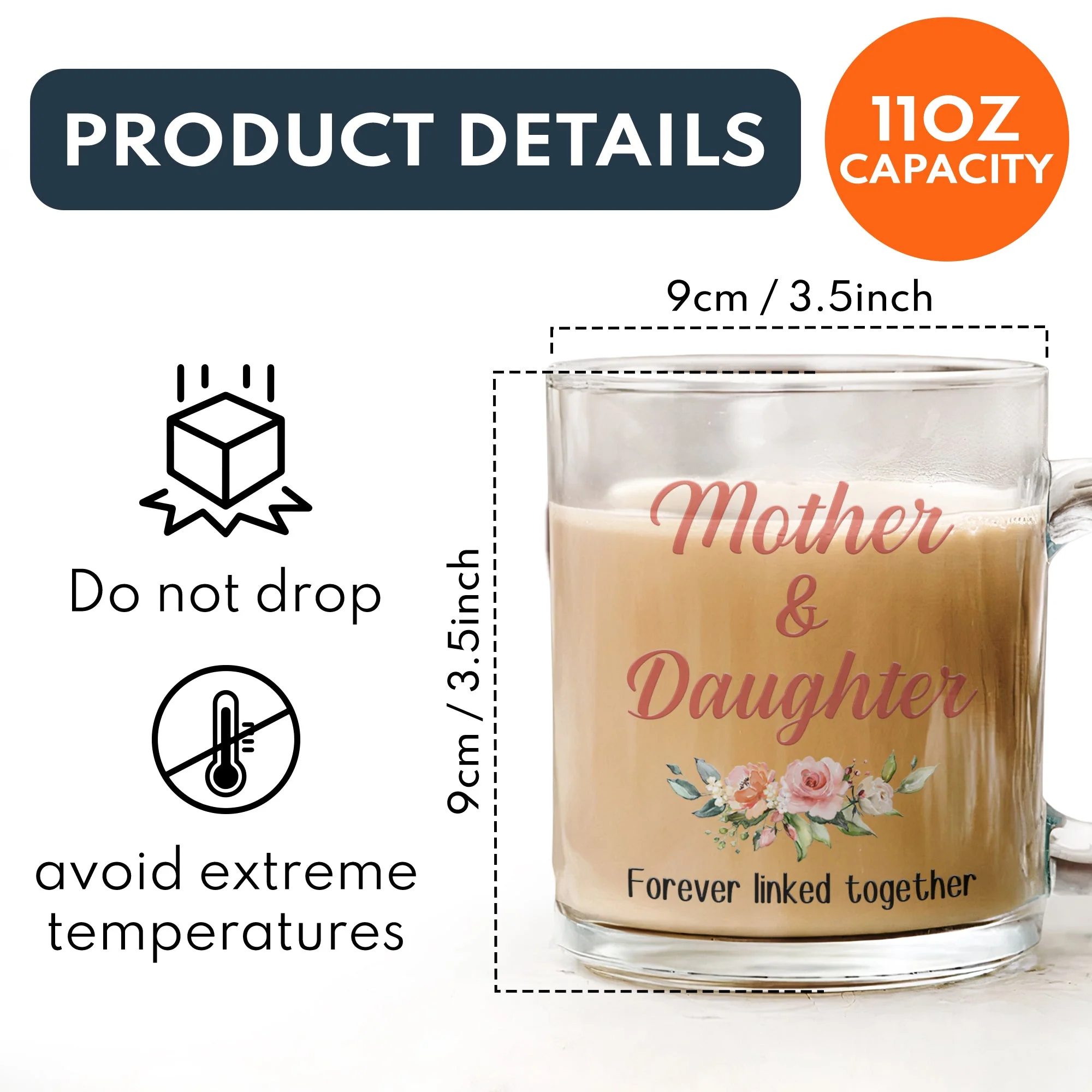 Mother And Daughter Forever Linked Together - Personalized Glass Mug - Image 5