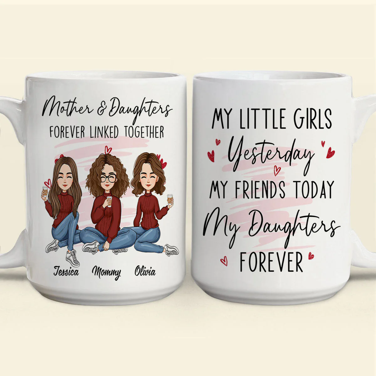 Mother And Daughter Forever Linked Together - Personalized Mug - Image 2
