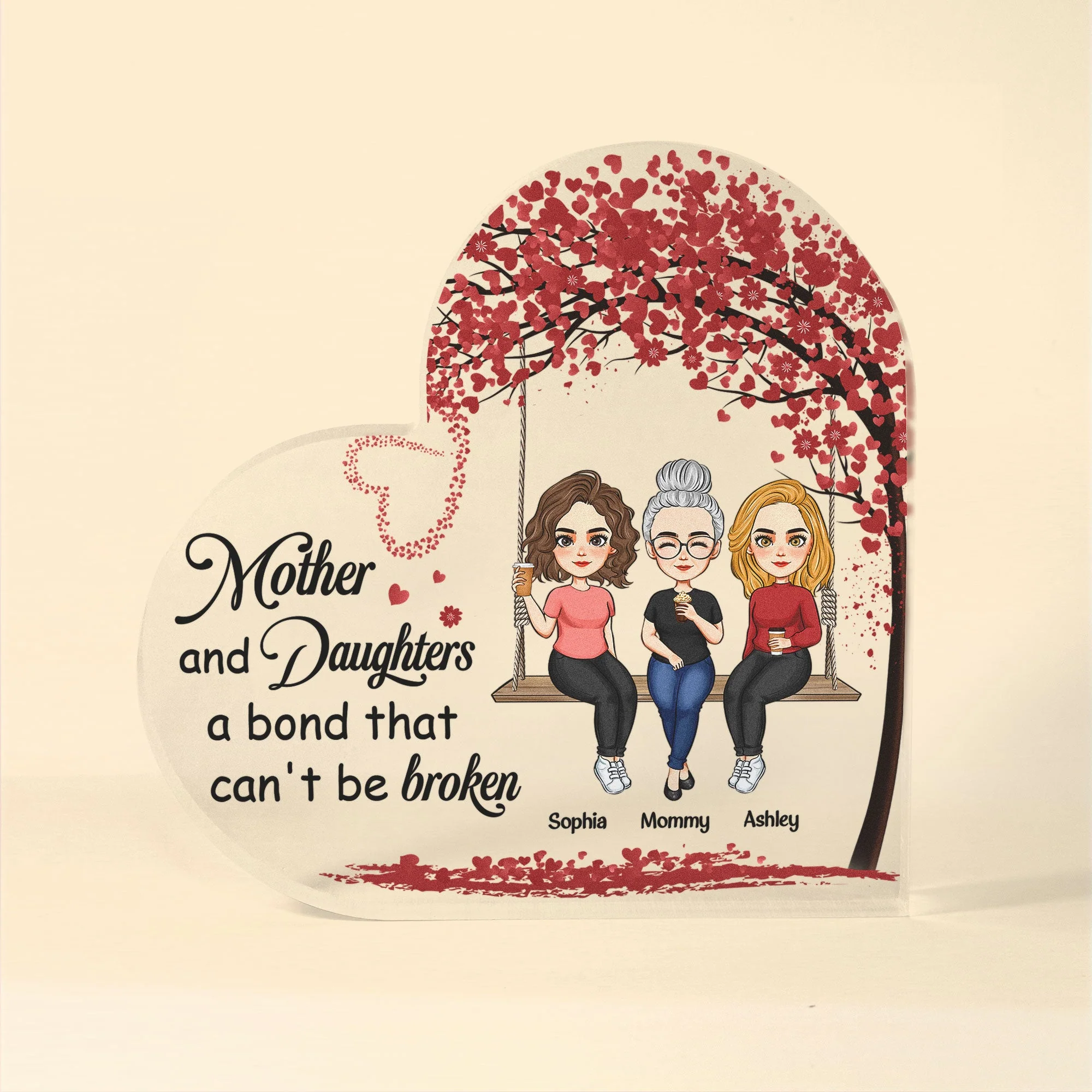 Mother And Daughters A Bond That Can'T Be Broken - Personalized Heart Shaped Acrylic Plaque - Image 4