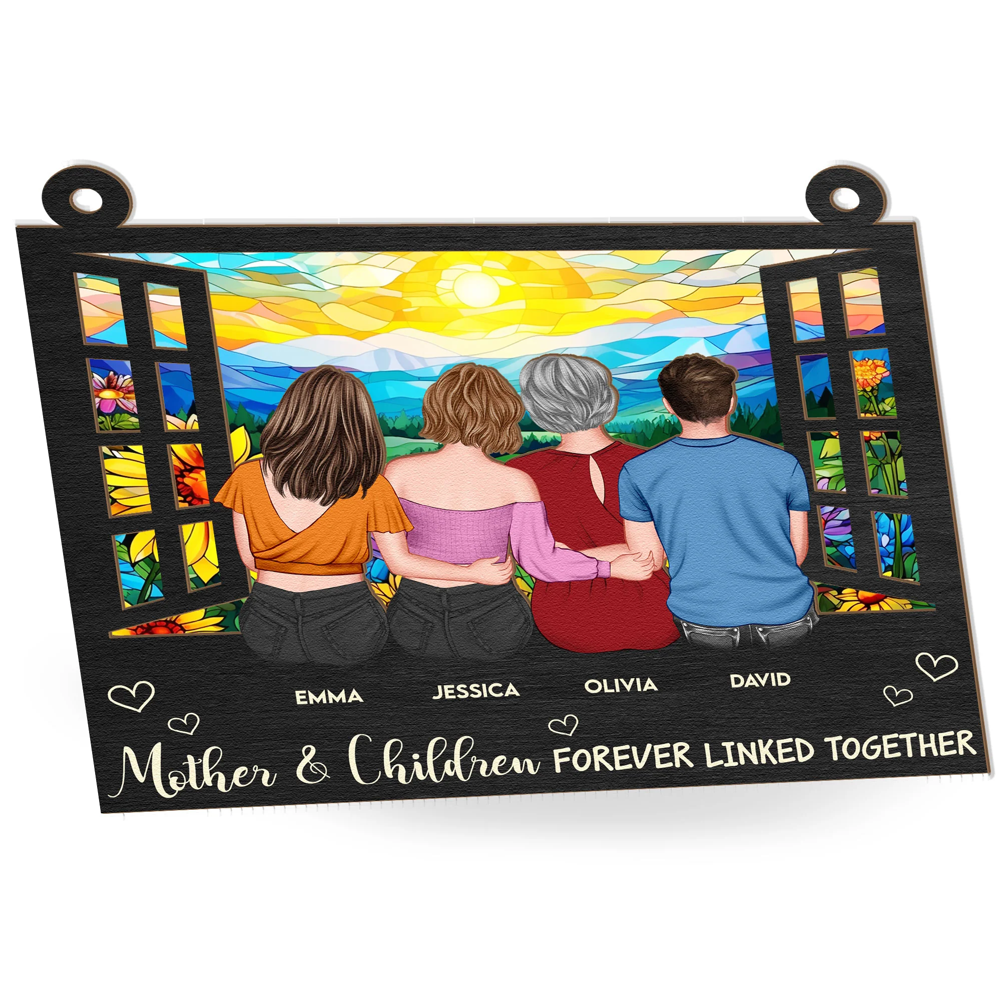 Mother And Daughters, Children - Personalized Window Hanging Suncatcher Ornament - Image 3