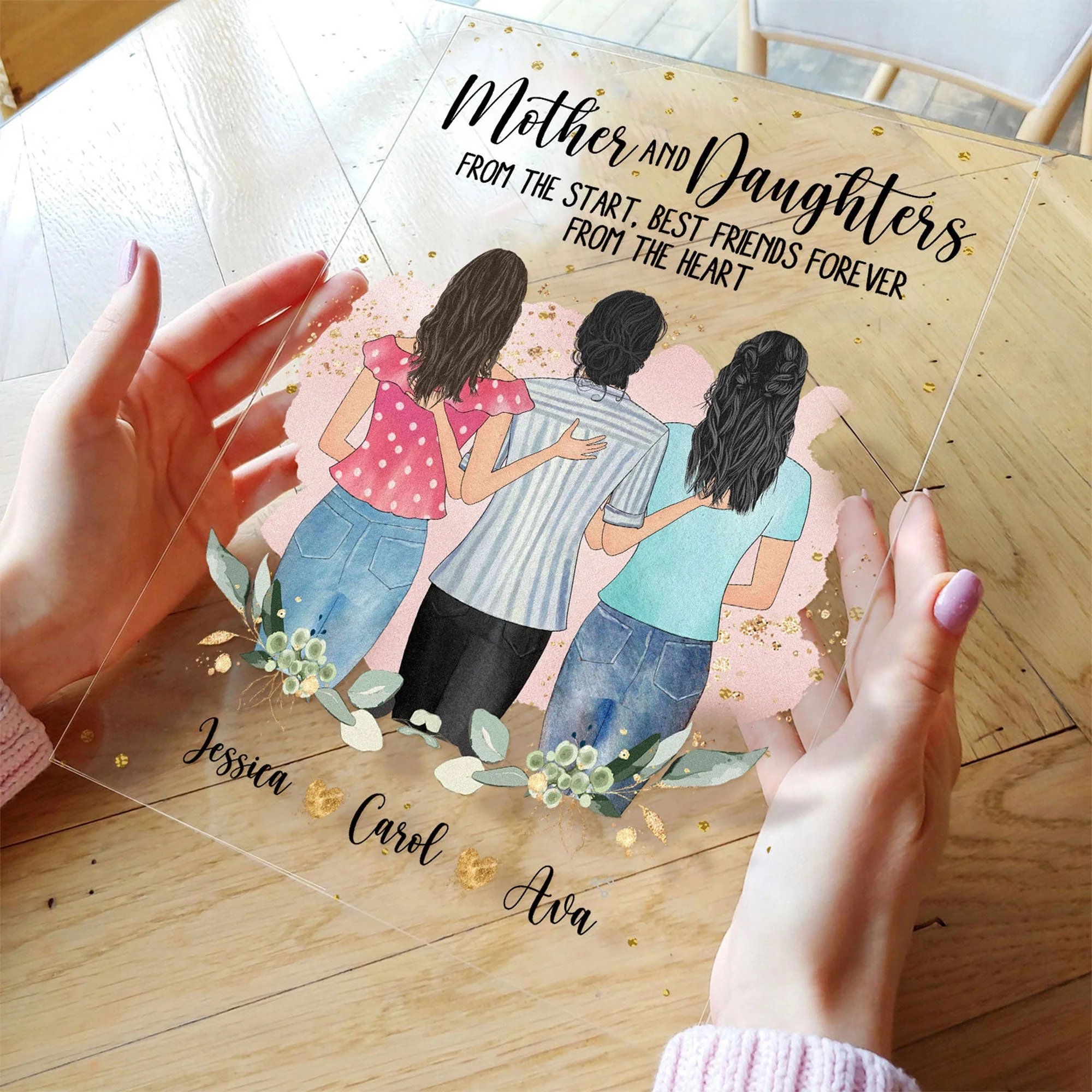 Mother And Daughters Forever Linked Together - Personalized Acrylic Plaque - Birthday, Decoration Gift For Mothers, Grandmas, Daughters - Image 2