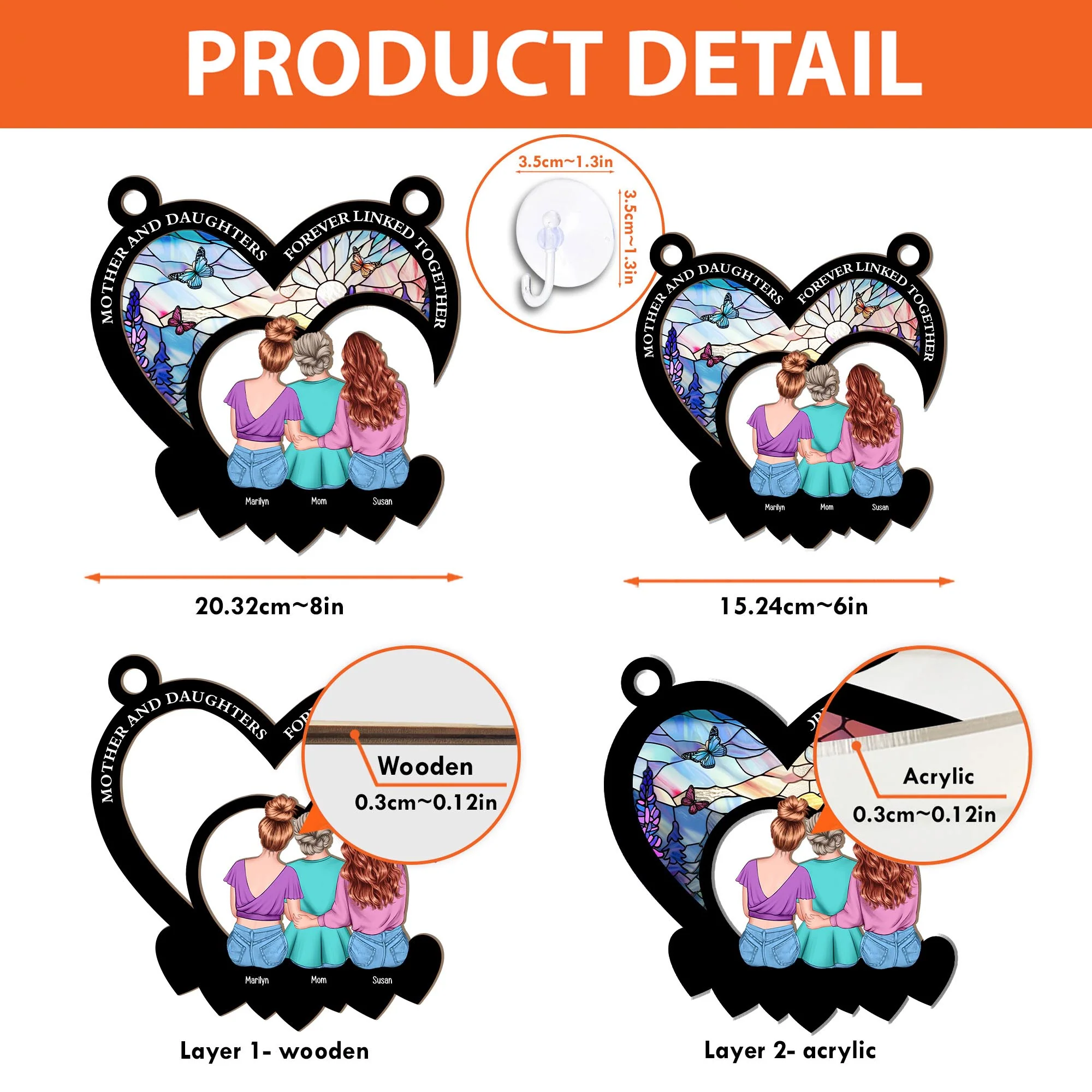 Mother And Daughters Forever Linked Together - Personalized Window Hanging Suncatcher Ornament - Image 4