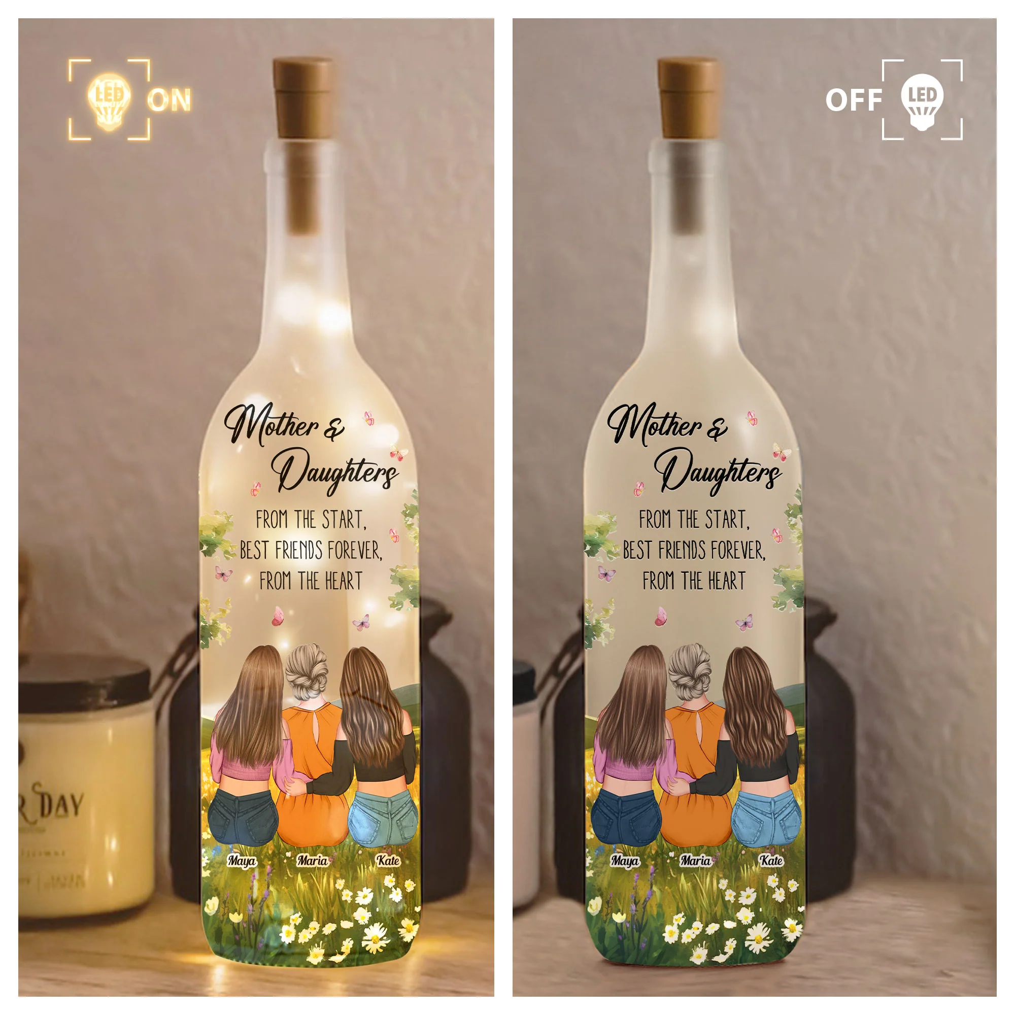 Mother And Daughters From The Start - Personalized Bottle Lamp - Image 2