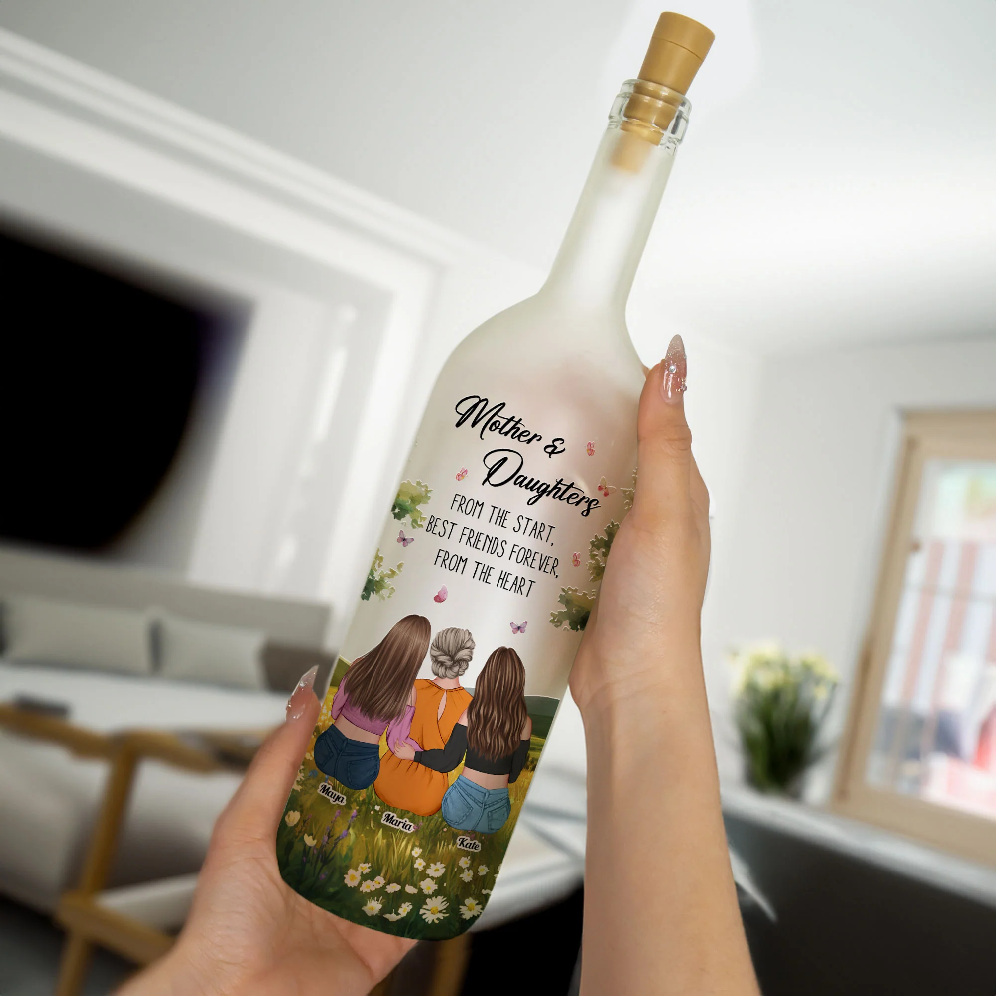 Mother And Daughters From The Start - Personalized Bottle Lamp - Image 3