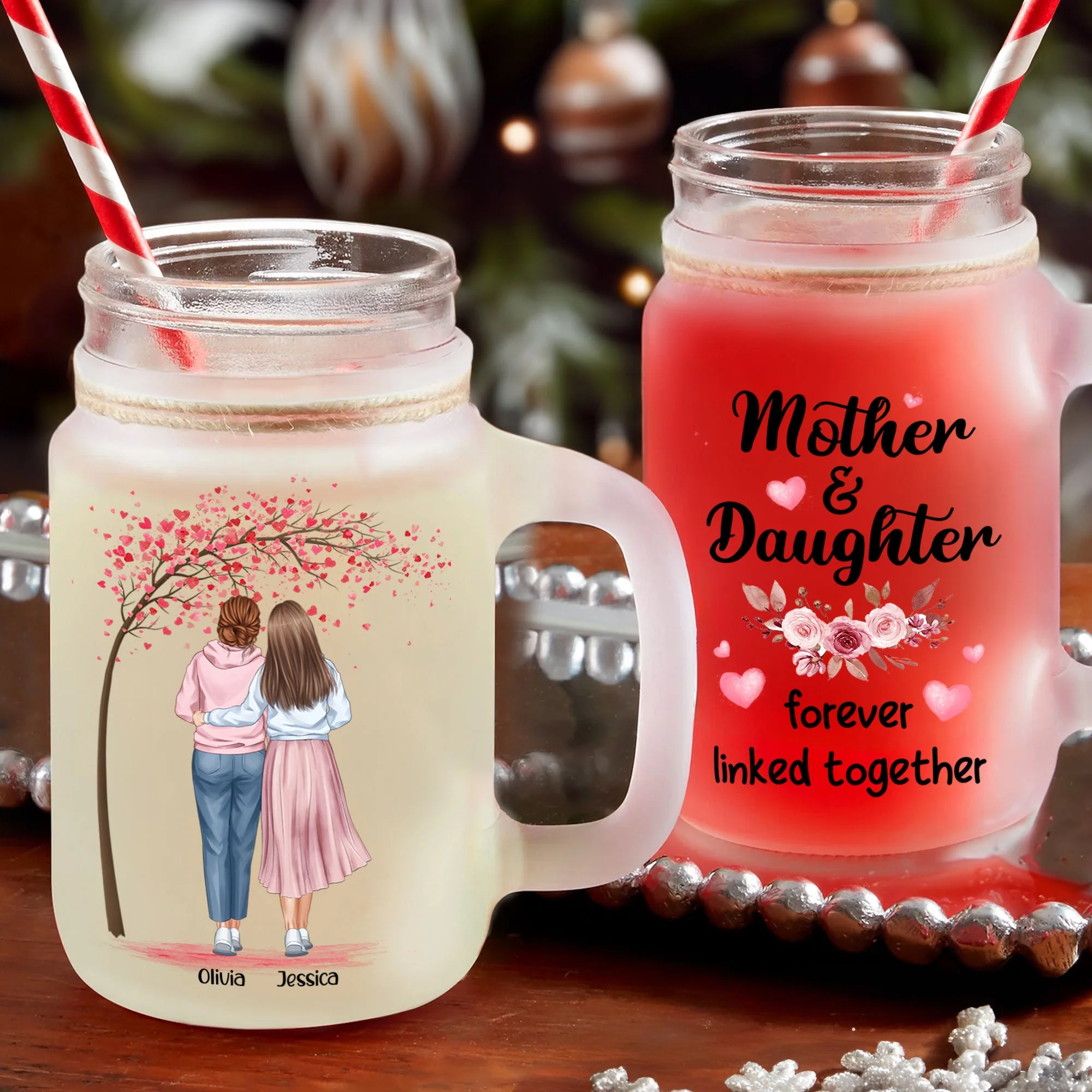 Mother And Daughters - Personalized Mason Jar Cup With Straw - Image 2