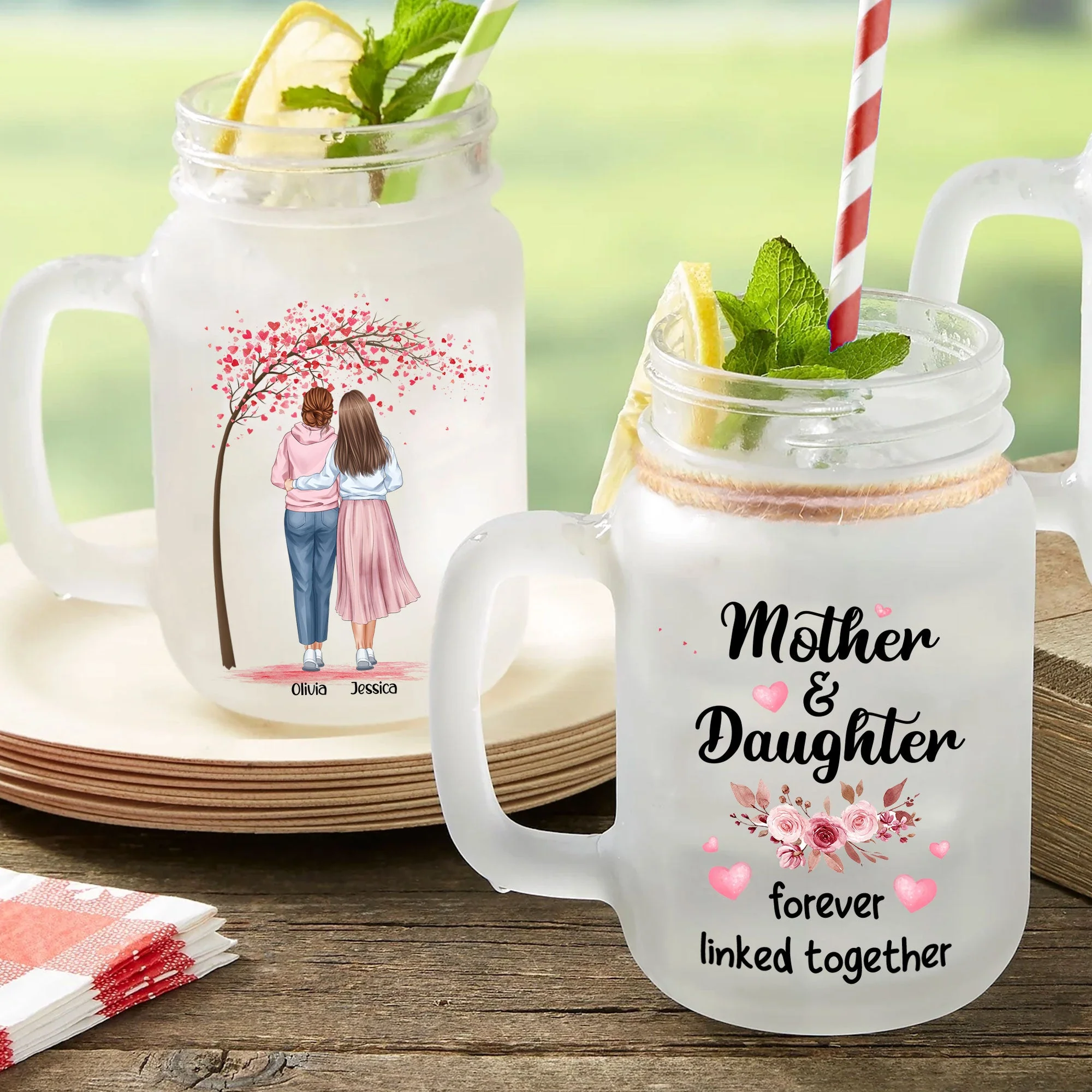 Mother And Daughters - Personalized Mason Jar Cup With Straw - Image 4